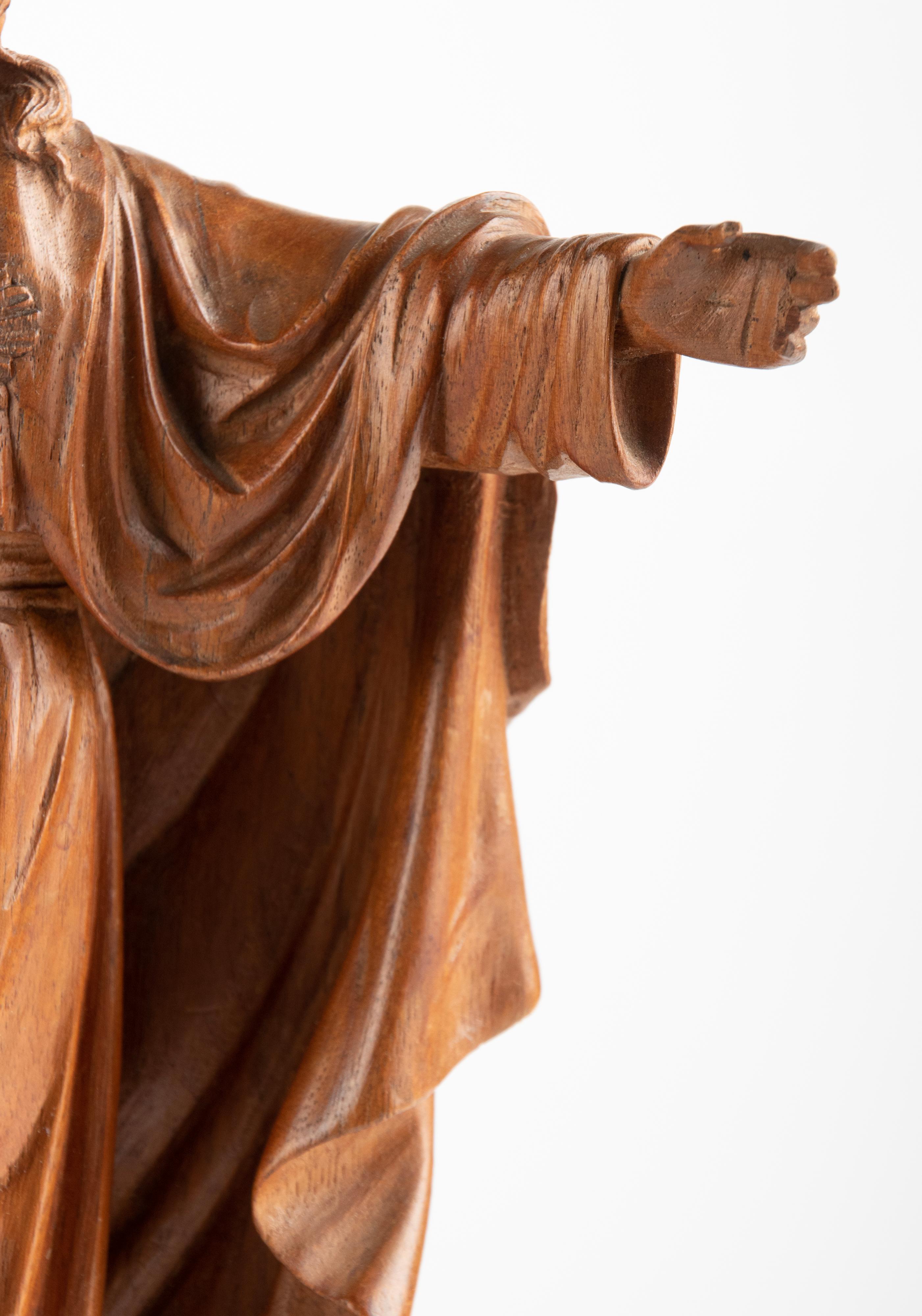 Early 20th century Wooden Sculpture Sacred Heart of Jesus Christ with Open Arms 1