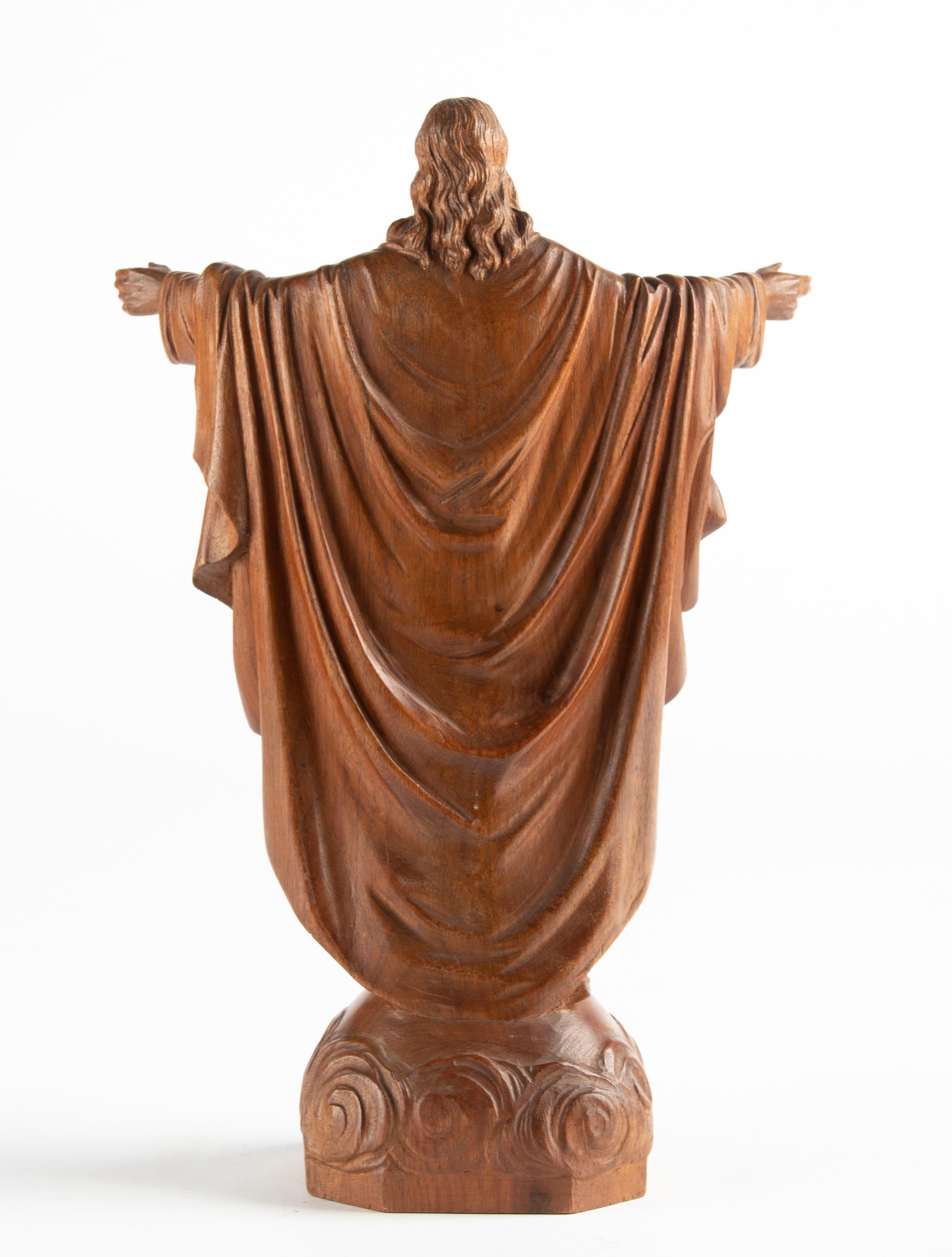 Early 20th century Wooden Sculpture Sacred Heart of Jesus Christ with Open Arms 5