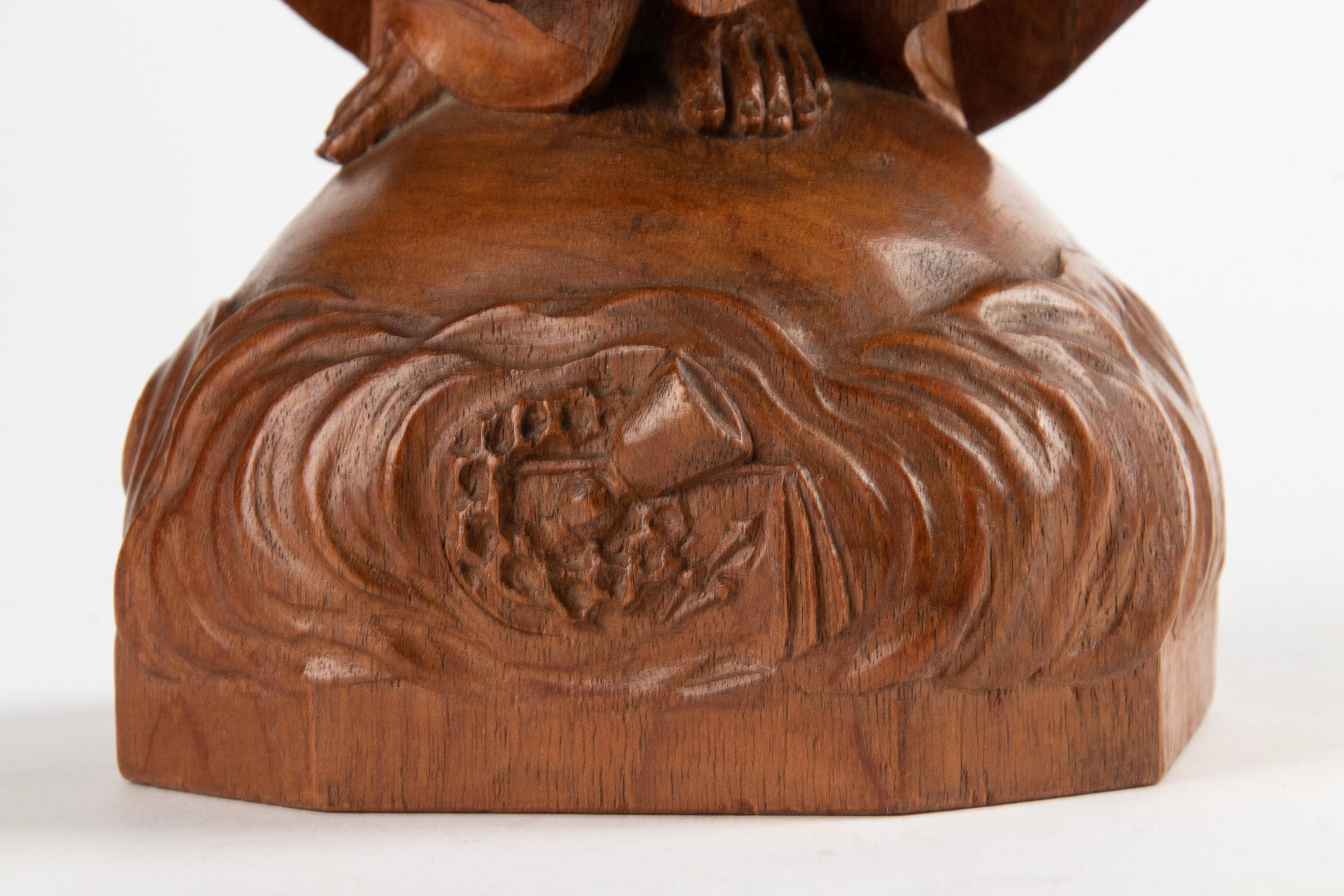 Hand-Carved Early 20th century Wooden Sculpture Sacred Heart of Jesus Christ with Open Arms