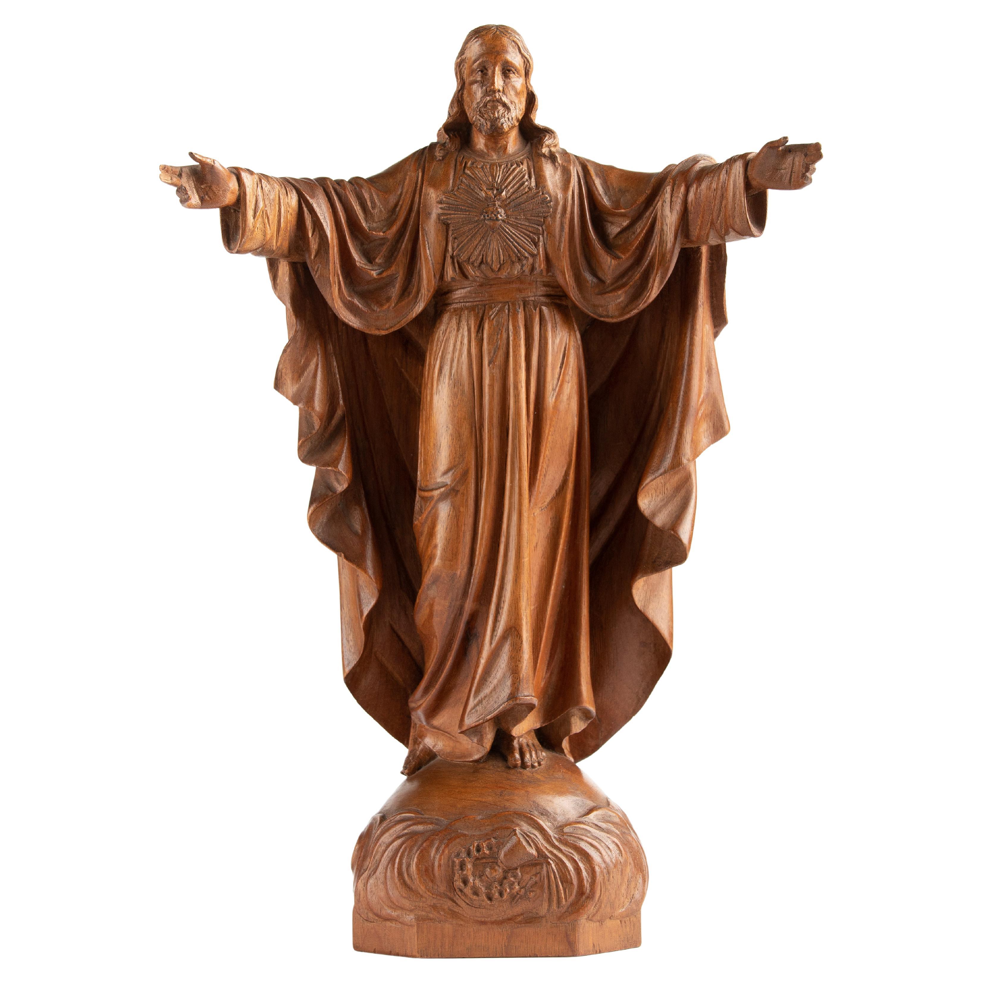 Early 20th century Wooden Sculpture Sacred Heart of Jesus Christ with Open  Arms at 1stDibs | jesus statue, marble with wood statue modern family, jesus  arms open