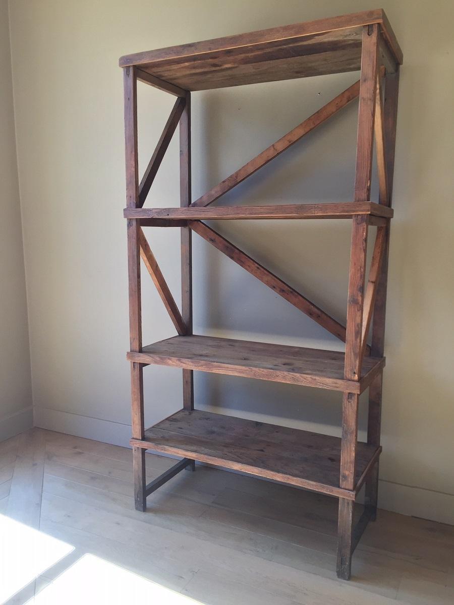 Early 20th Century Wooden Shelf Unit Industrial For Sale 5