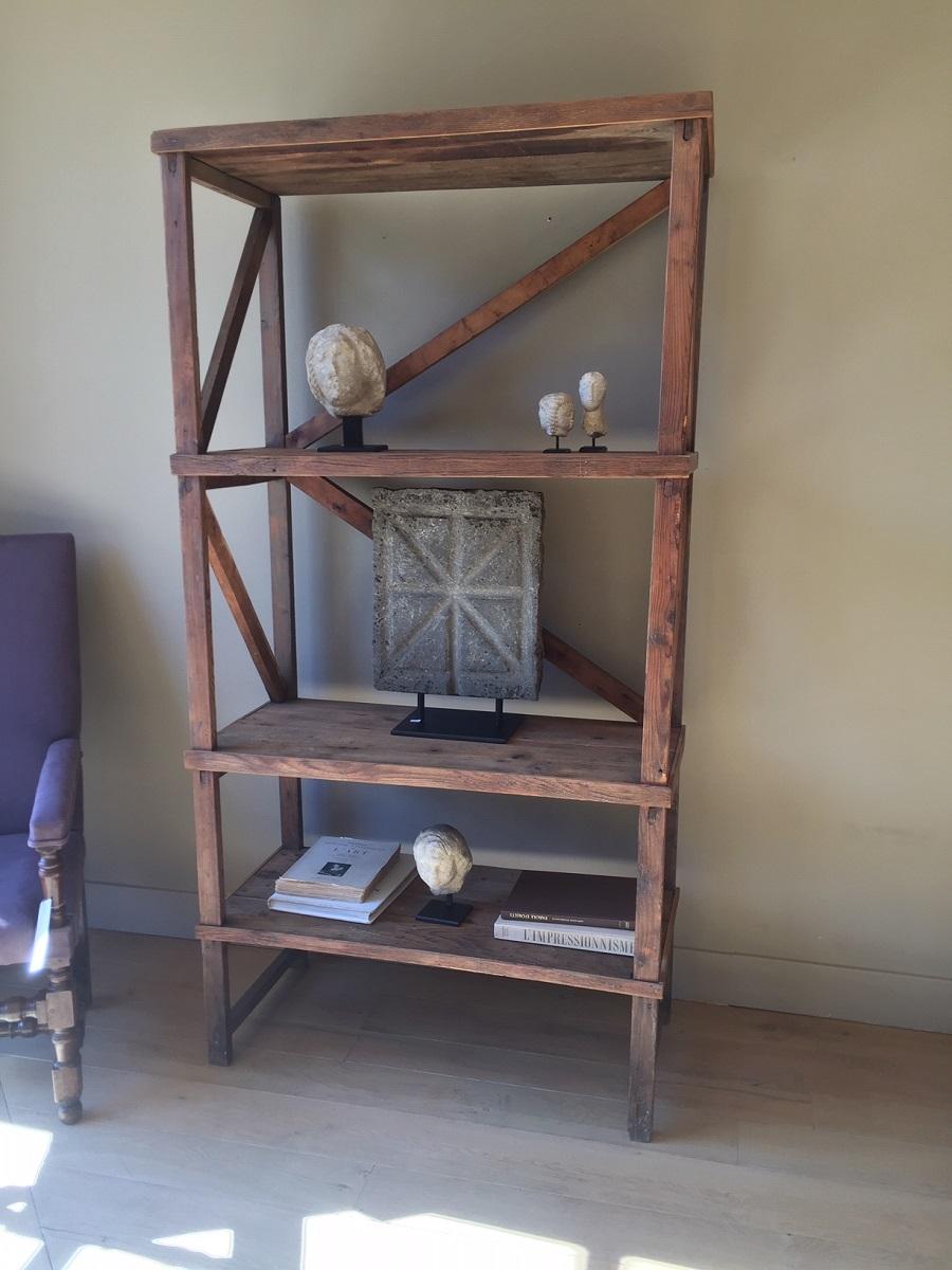 Italian Early 20th Century Wooden Shelf Unit Industrial For Sale