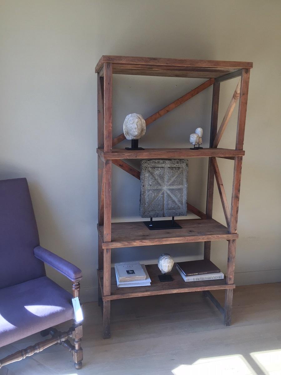 Hand-Crafted Early 20th Century Wooden Shelf Unit Industrial For Sale