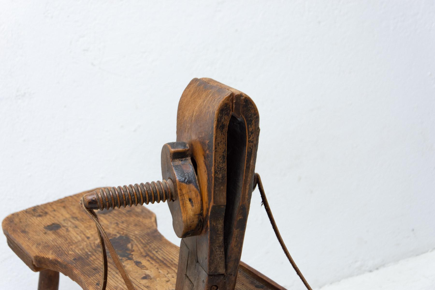 Leather Early 20th Century, Wooden Stool, Austria Hungary For Sale