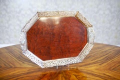 Early-20th Century Wooden Tray With Metal Openwork Border