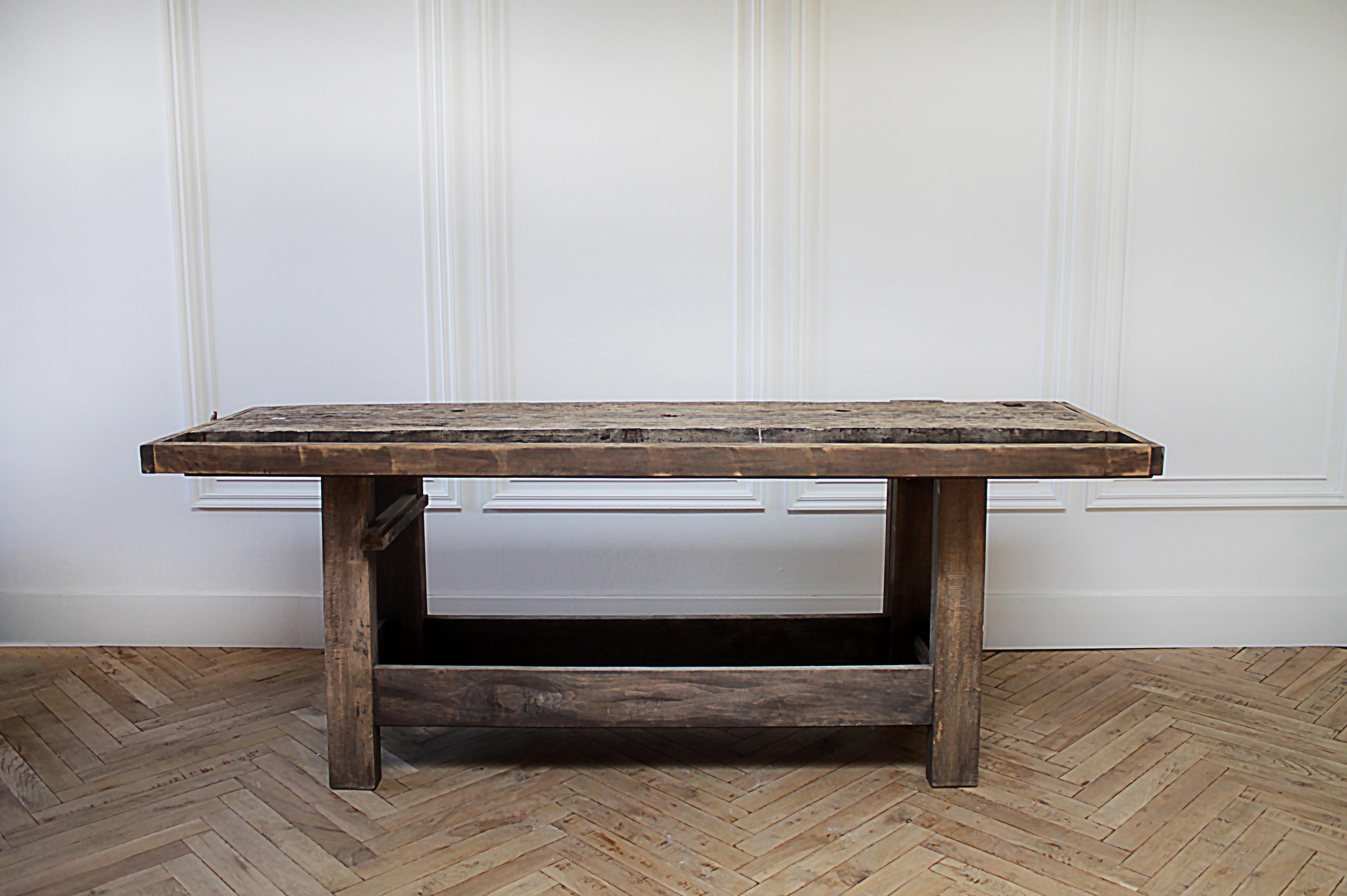 Wood Early 20th Century Work Console Table with Original Hardware
