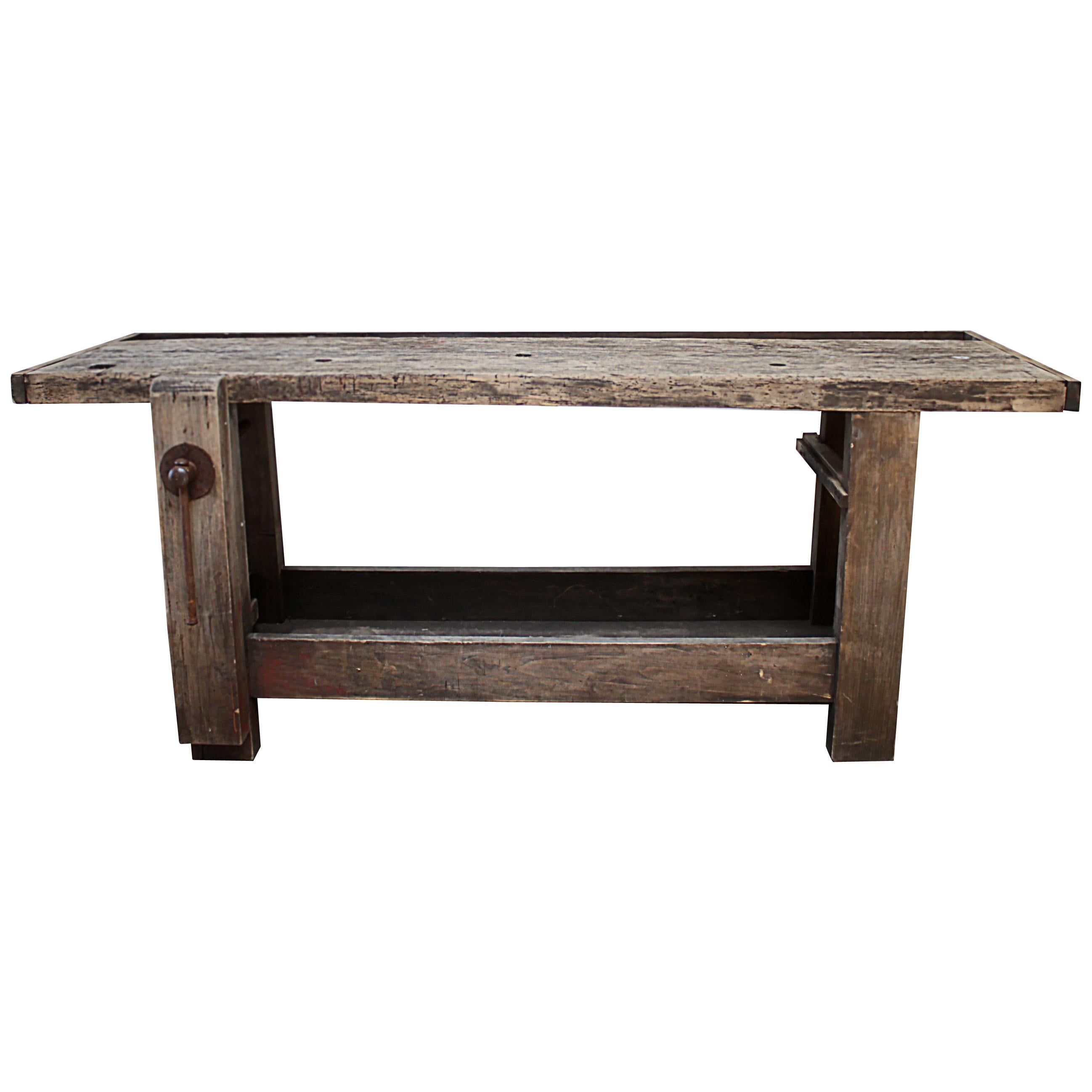 Early 20th Century Work Console Table with Original Hardware