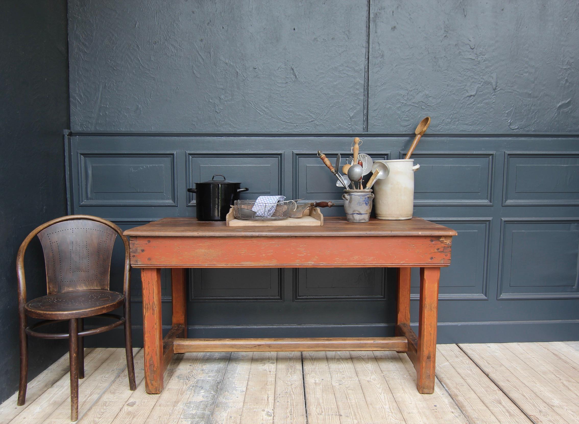 European Early 20th Century Work Table in Original Paint