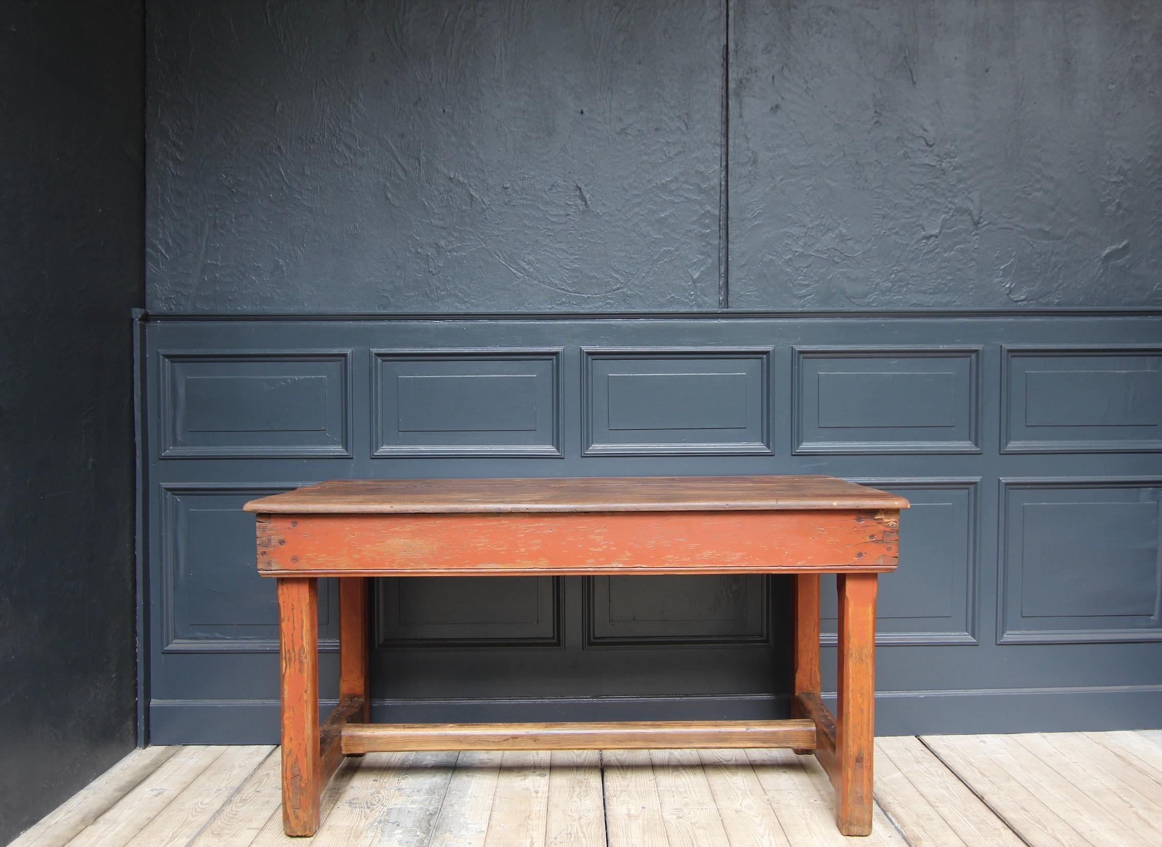 Pine Early 20th Century Work Table in Original Paint