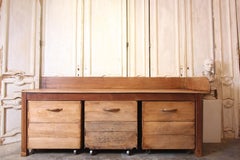 Antique Early 20th Century Work Table with Roll Containers