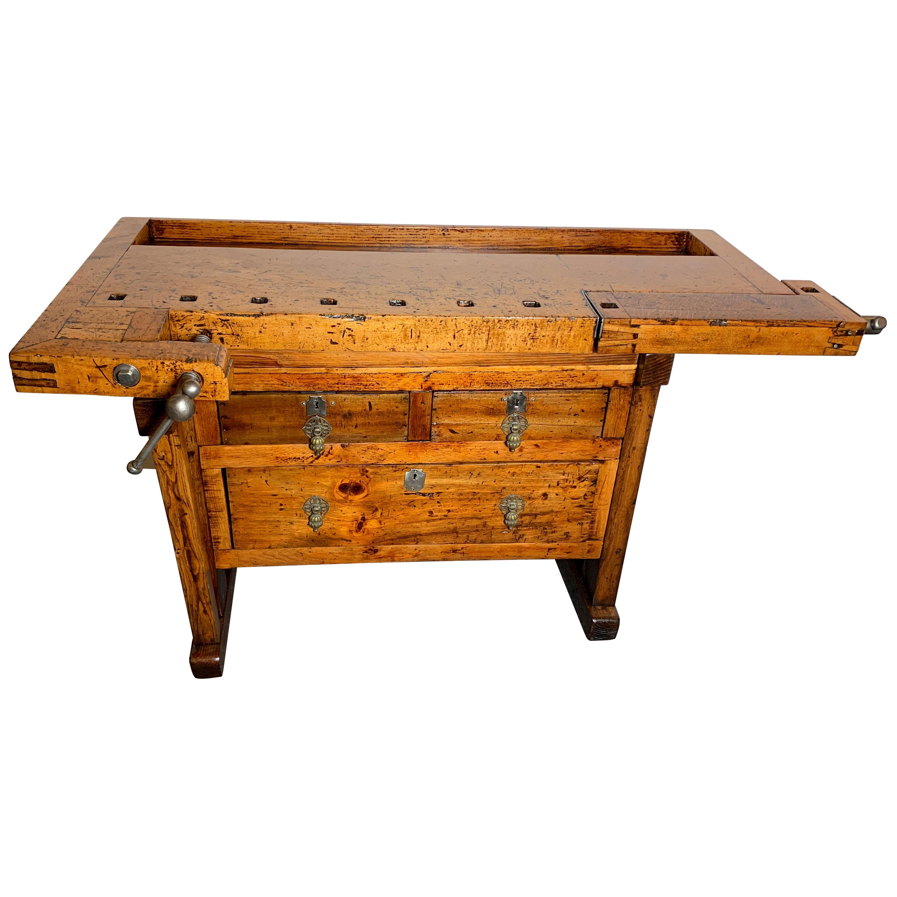 Early 20th Century Workbench with Three Drawers