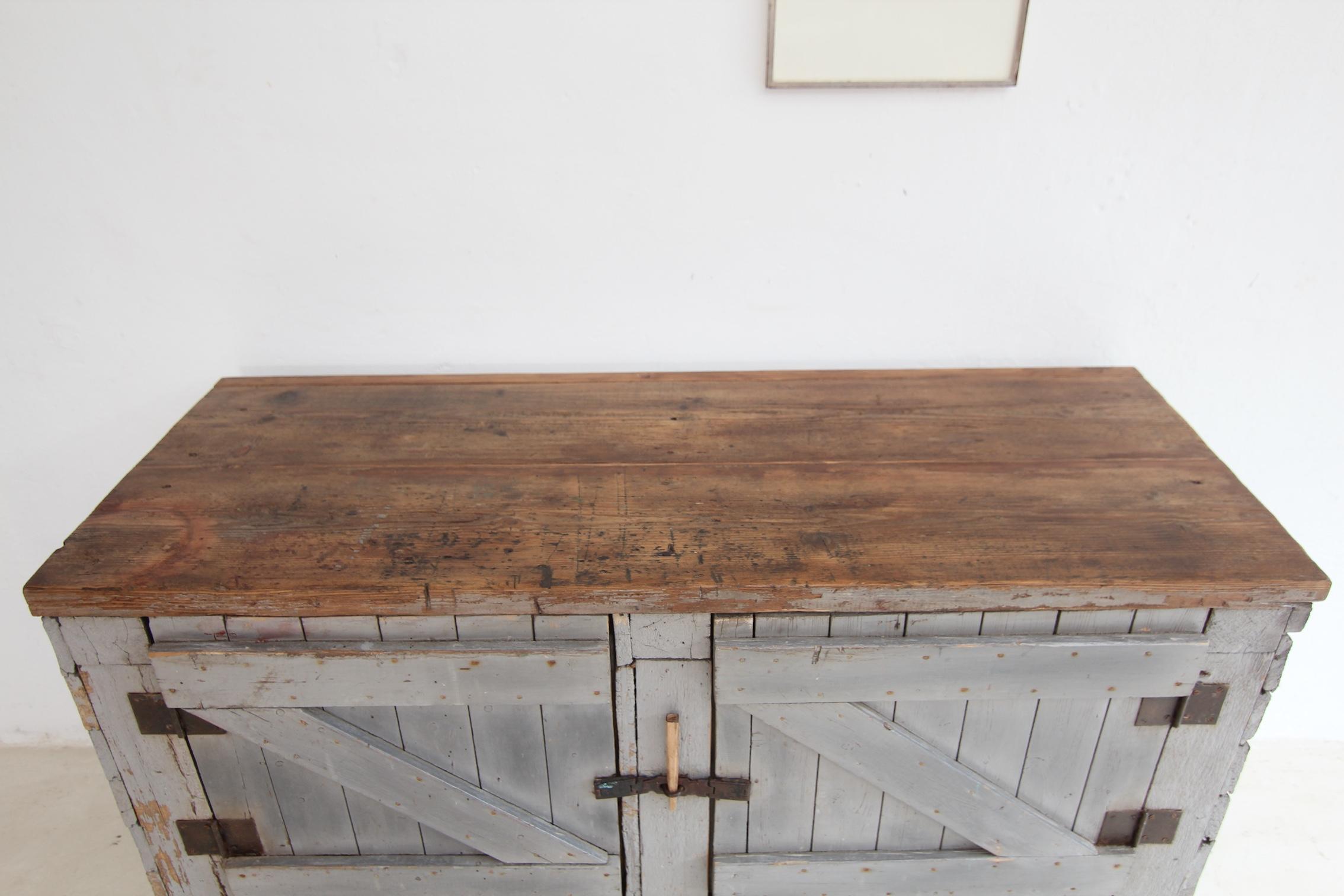 Early 20th Century Workbench Workshop Cabinet with original Paint For Sale 5