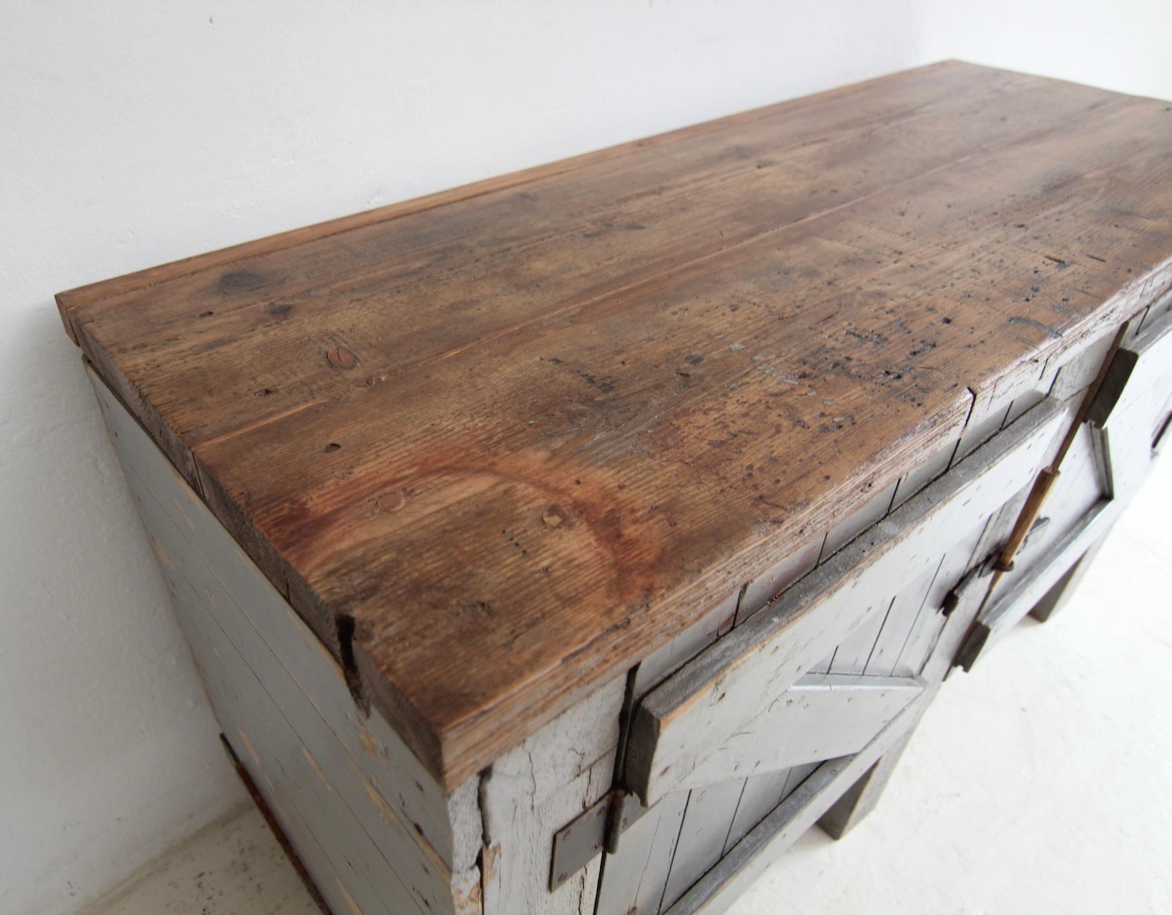 Early 20th Century Workbench Workshop Cabinet with original Paint For Sale 6