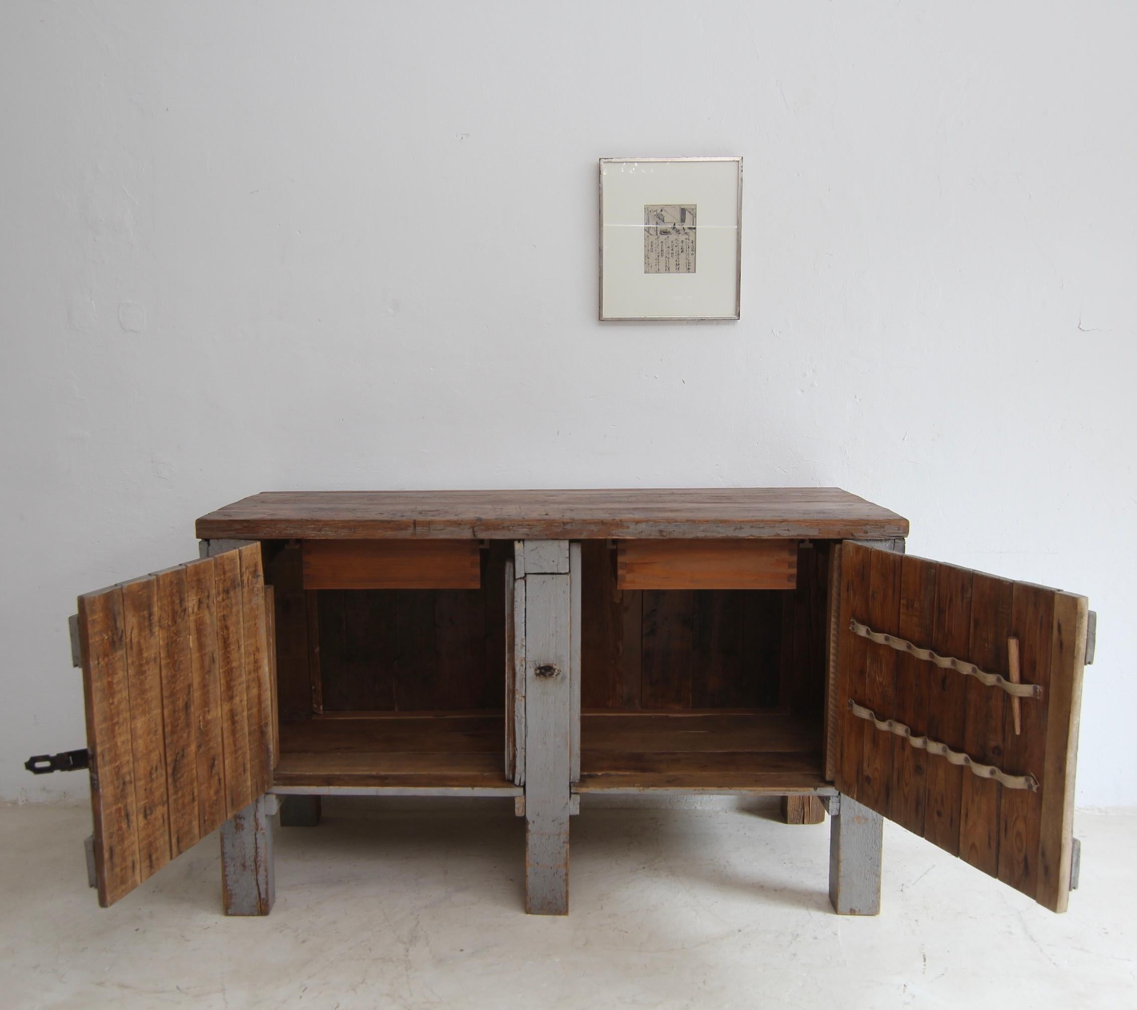 Early 20th Century Workbench Workshop Cabinet with original Paint For Sale 9