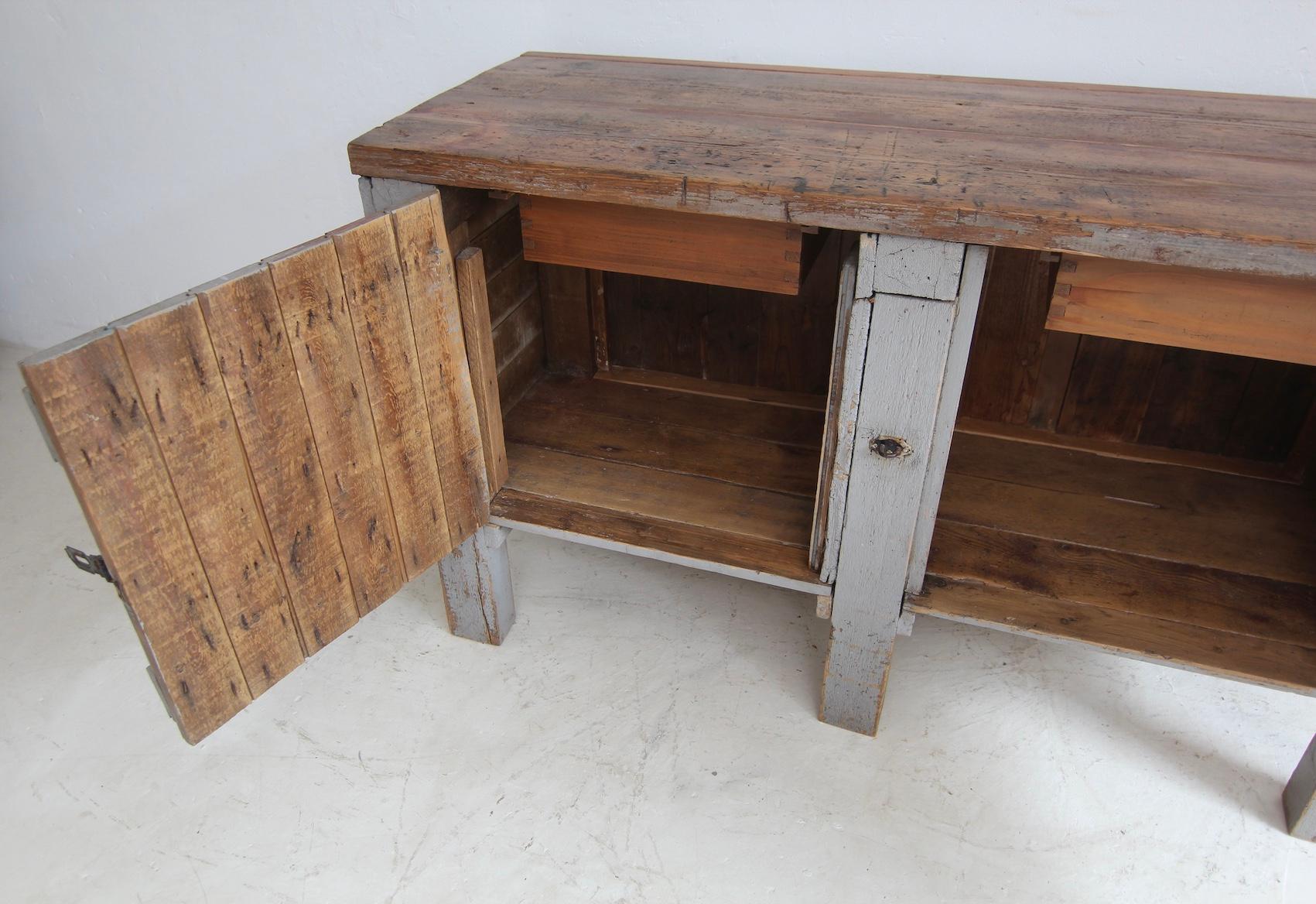 Early 20th Century Workbench Workshop Cabinet with original Paint For Sale 10