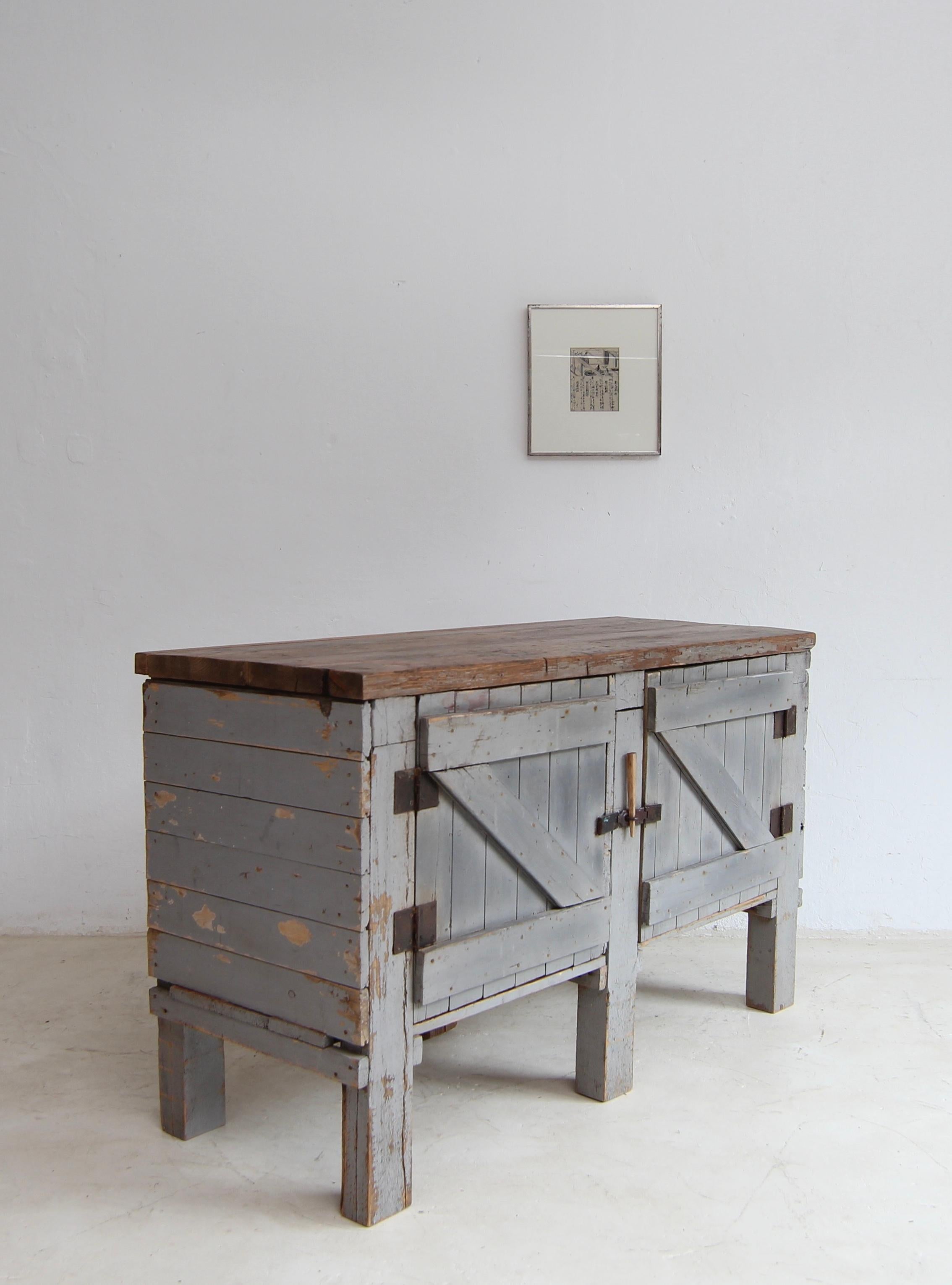 Early 20th Century Workbench Workshop Cabinet with original Paint For Sale 12