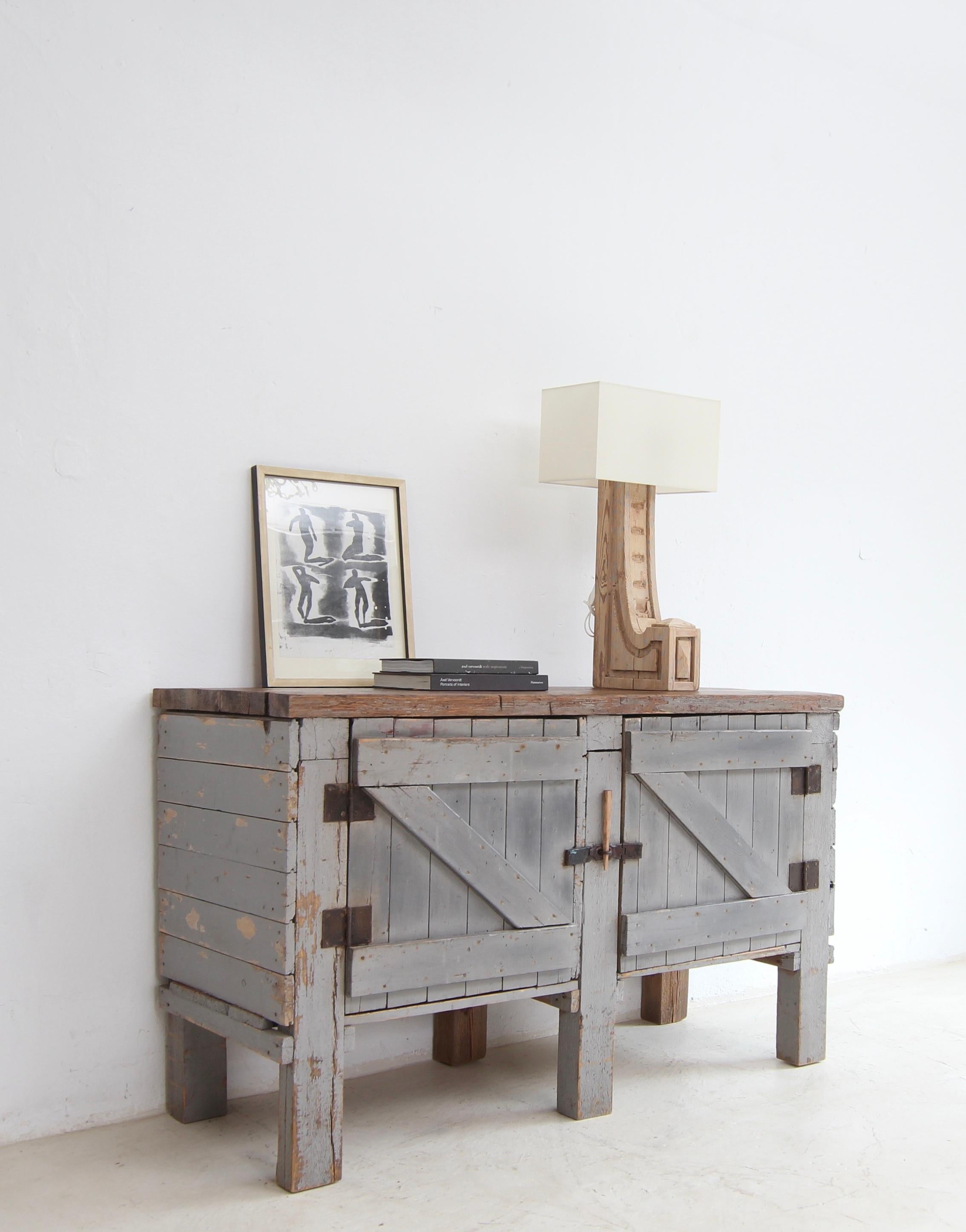 Industrial Early 20th Century Workbench Workshop Cabinet with original Paint For Sale