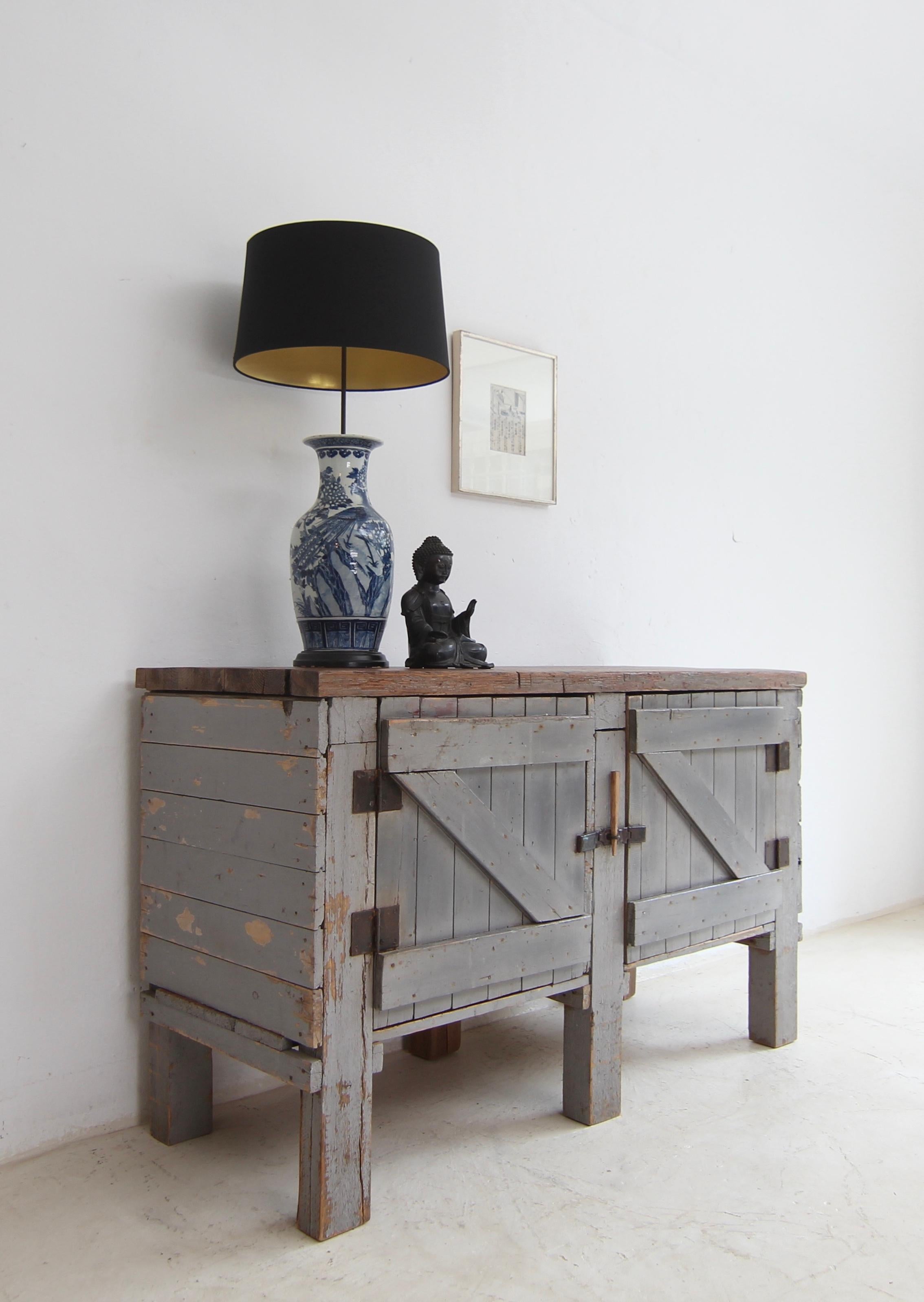 German Early 20th Century Workbench Workshop Cabinet with original Paint For Sale