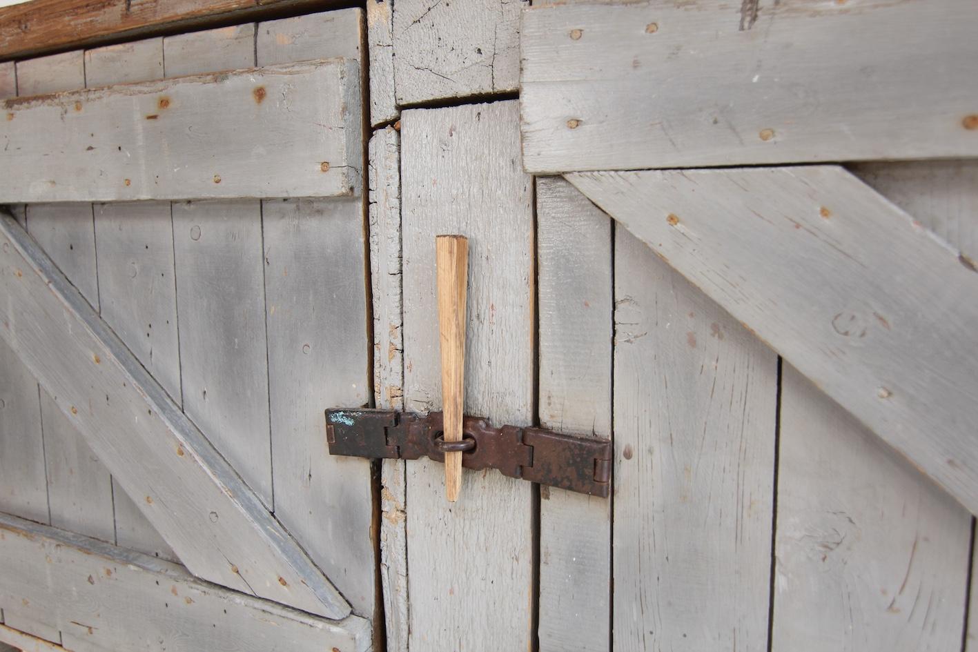 Pine Early 20th Century Workbench Workshop Cabinet with original Paint For Sale