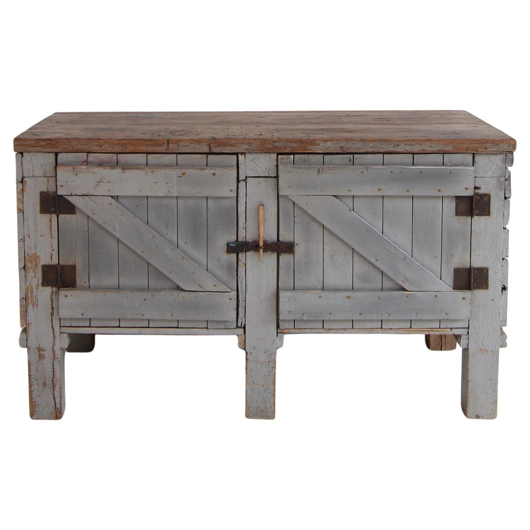 Early 20th Century Workbench Workshop Cabinet with original Paint For Sale