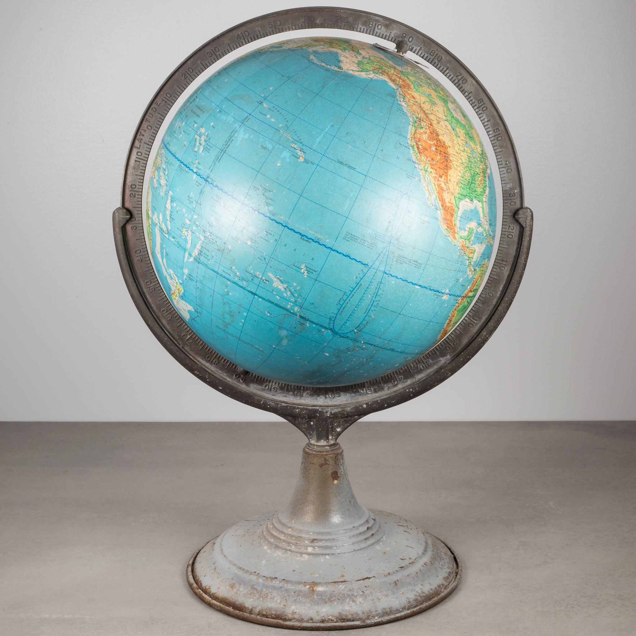 Early 20th Century World Globe on Metal Stand, circa 1940-1950s In Good Condition In San Francisco, CA