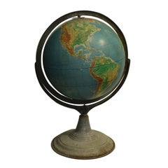 Early 20th Century World Globe on Metal Stand, circa 1940-1950s