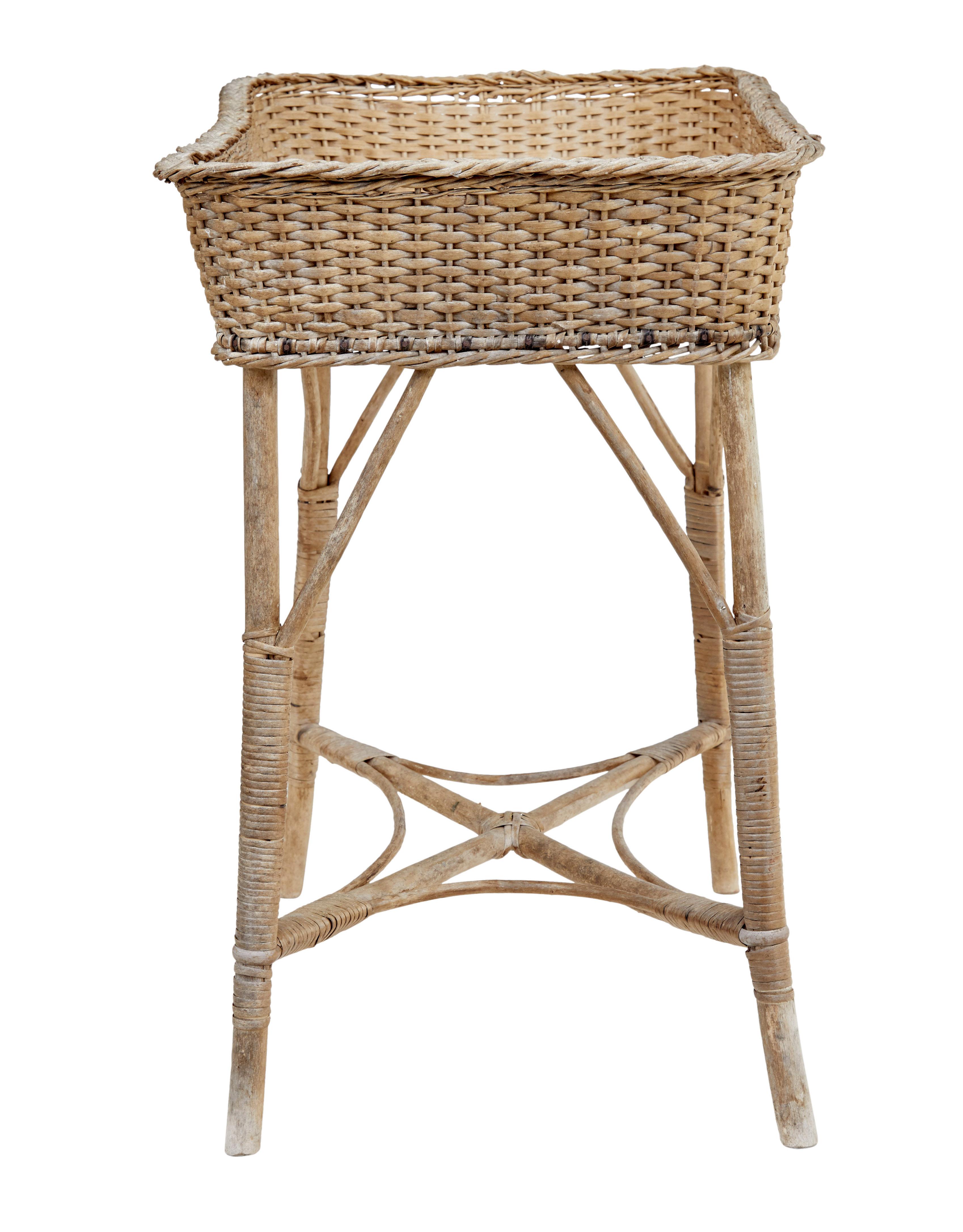 Rustic Early 20th Century Woven Cane Work Jardinière Stand