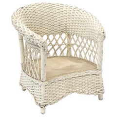 Vintage Early 20th Century Woven Wicker Barrel Chair