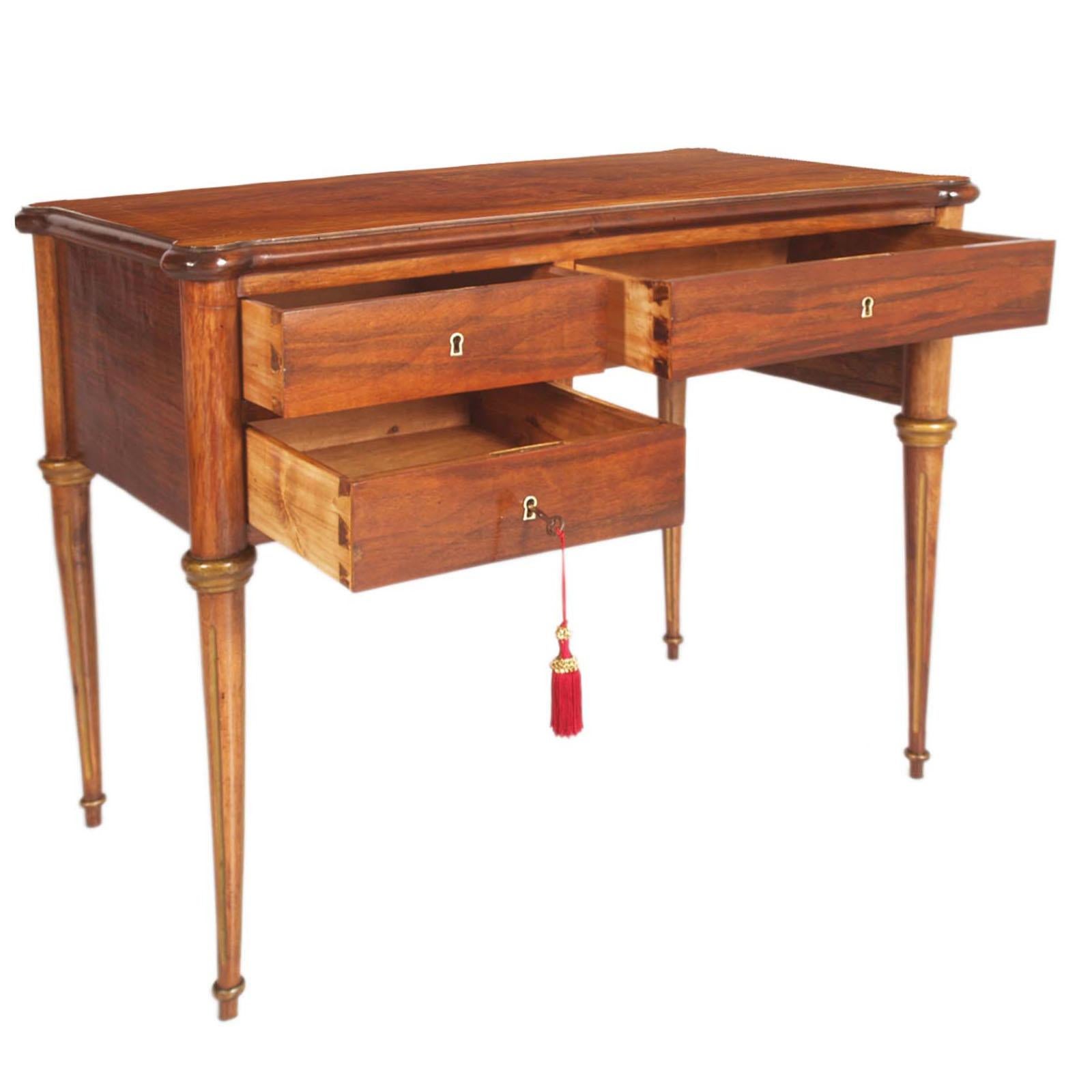 Directoire Early 20th Century Writing Desk in Walnut with Inlay by Meroni & Fossati For Sale