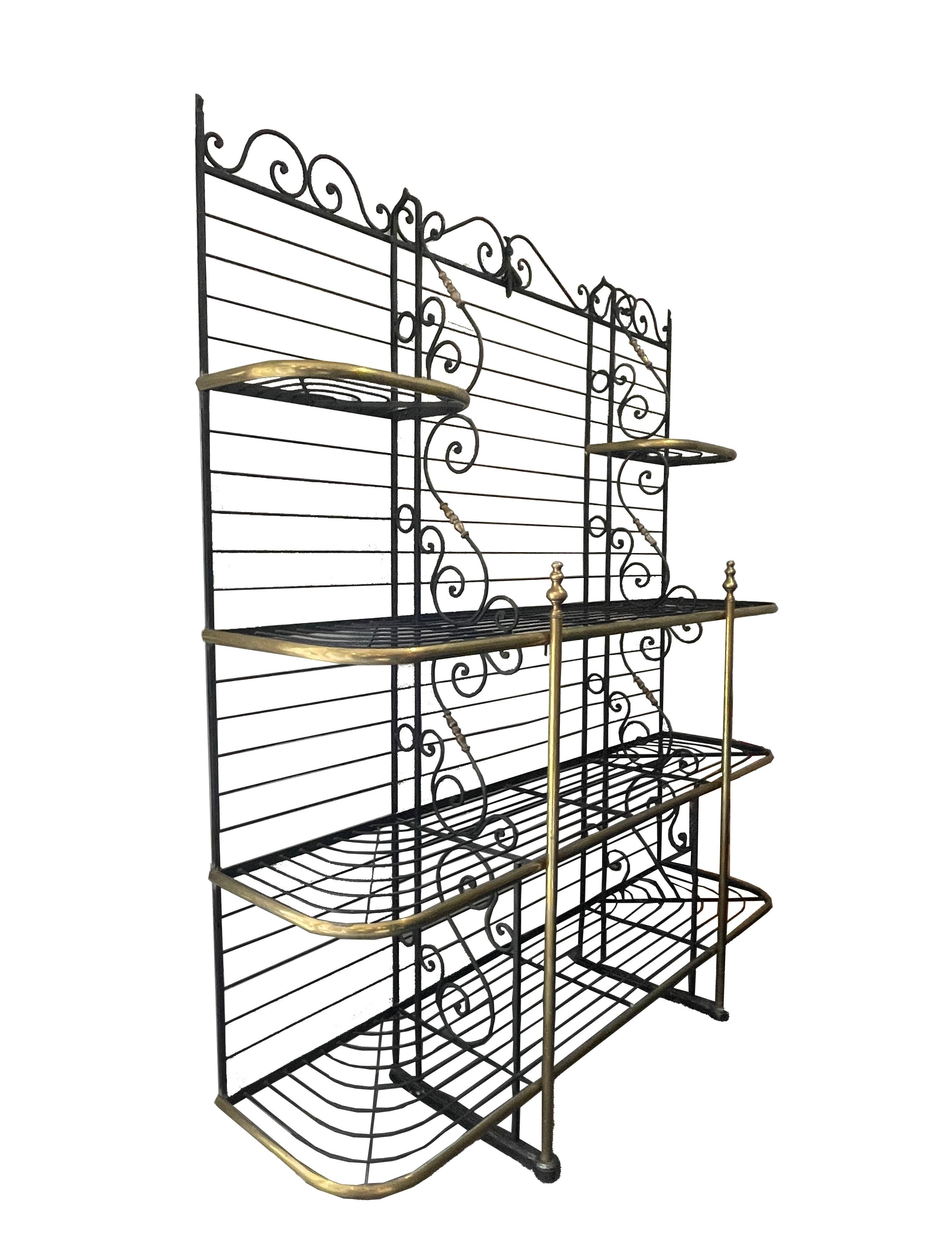 French Early 20th Century Wrought Iron and Brass Baker's Rack Paris, France