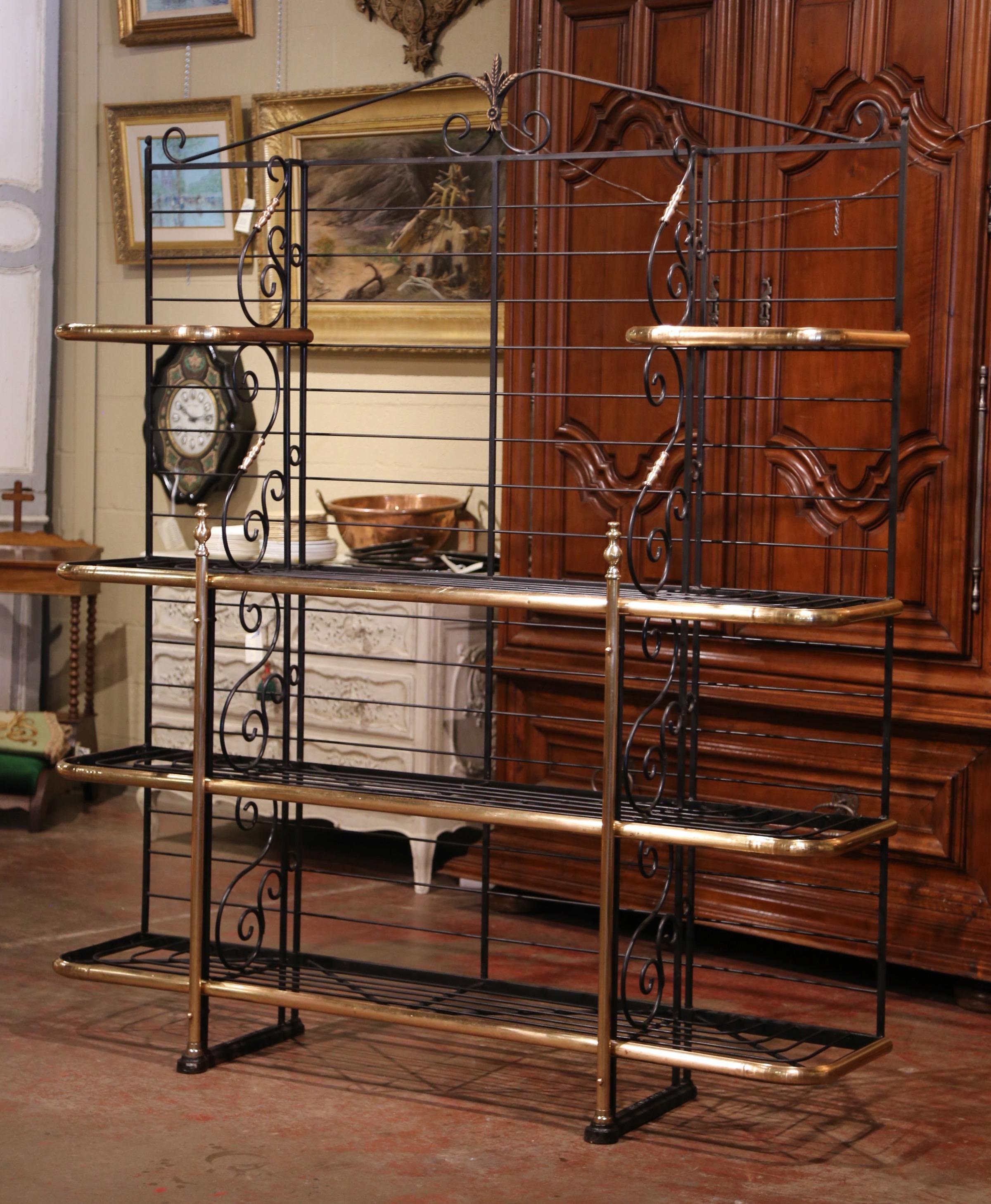 French Early 20th Century Wrought Iron and Brass Baker's Rack Signed Paris, France