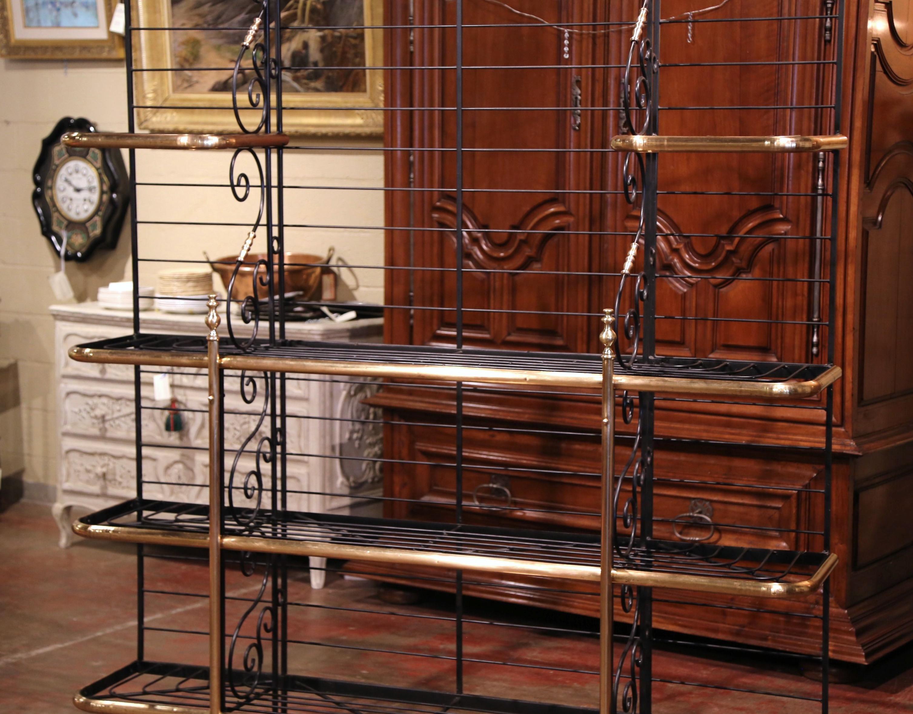 Hand-Crafted Early 20th Century Wrought Iron and Brass Baker's Rack Signed Paris, France