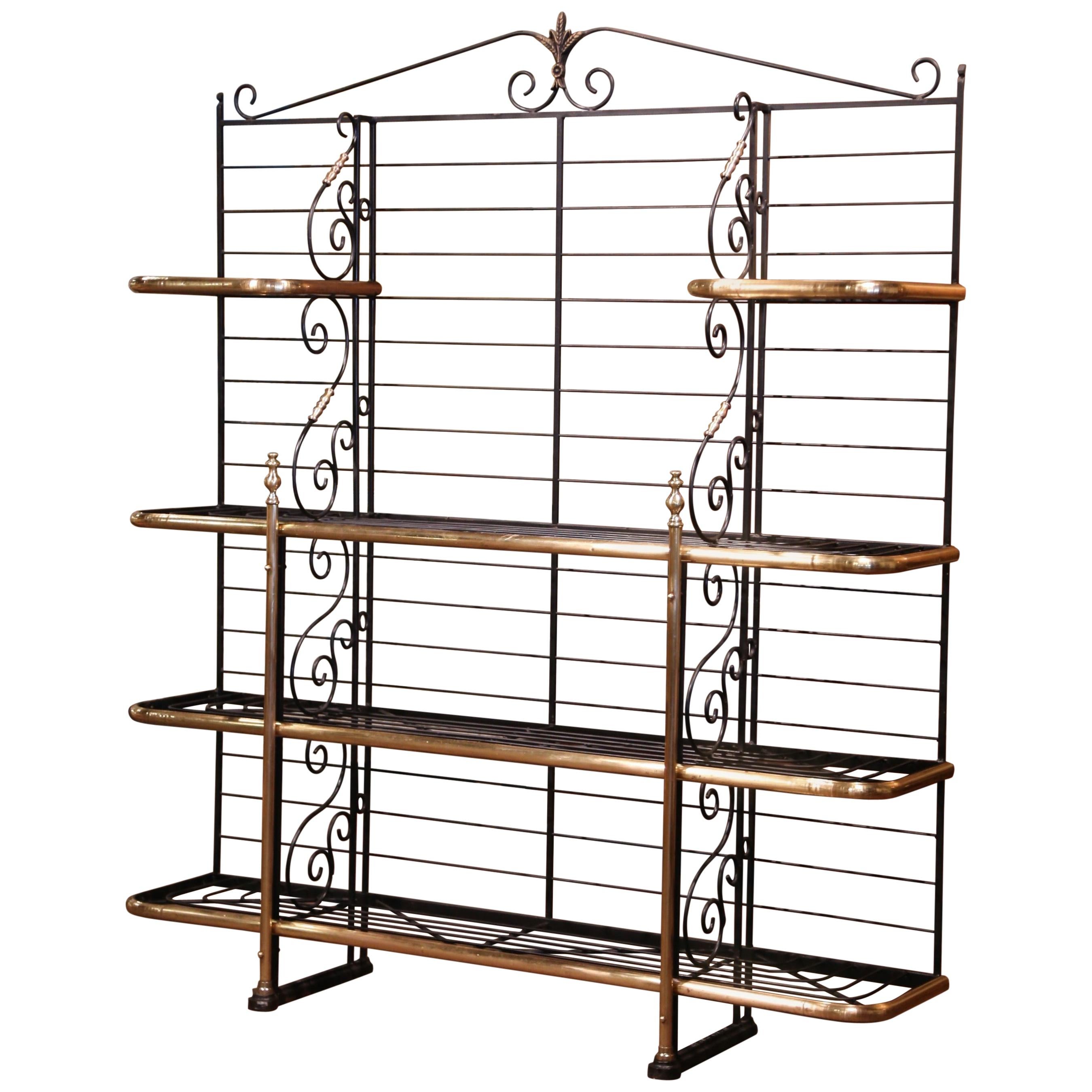 Early 20th Century Wrought Iron and Brass Baker's Rack Signed Paris, France