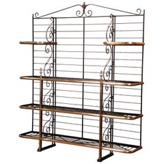 Antique Early 20th Century Wrought Iron and Brass Baker's Rack Signed Paris, France