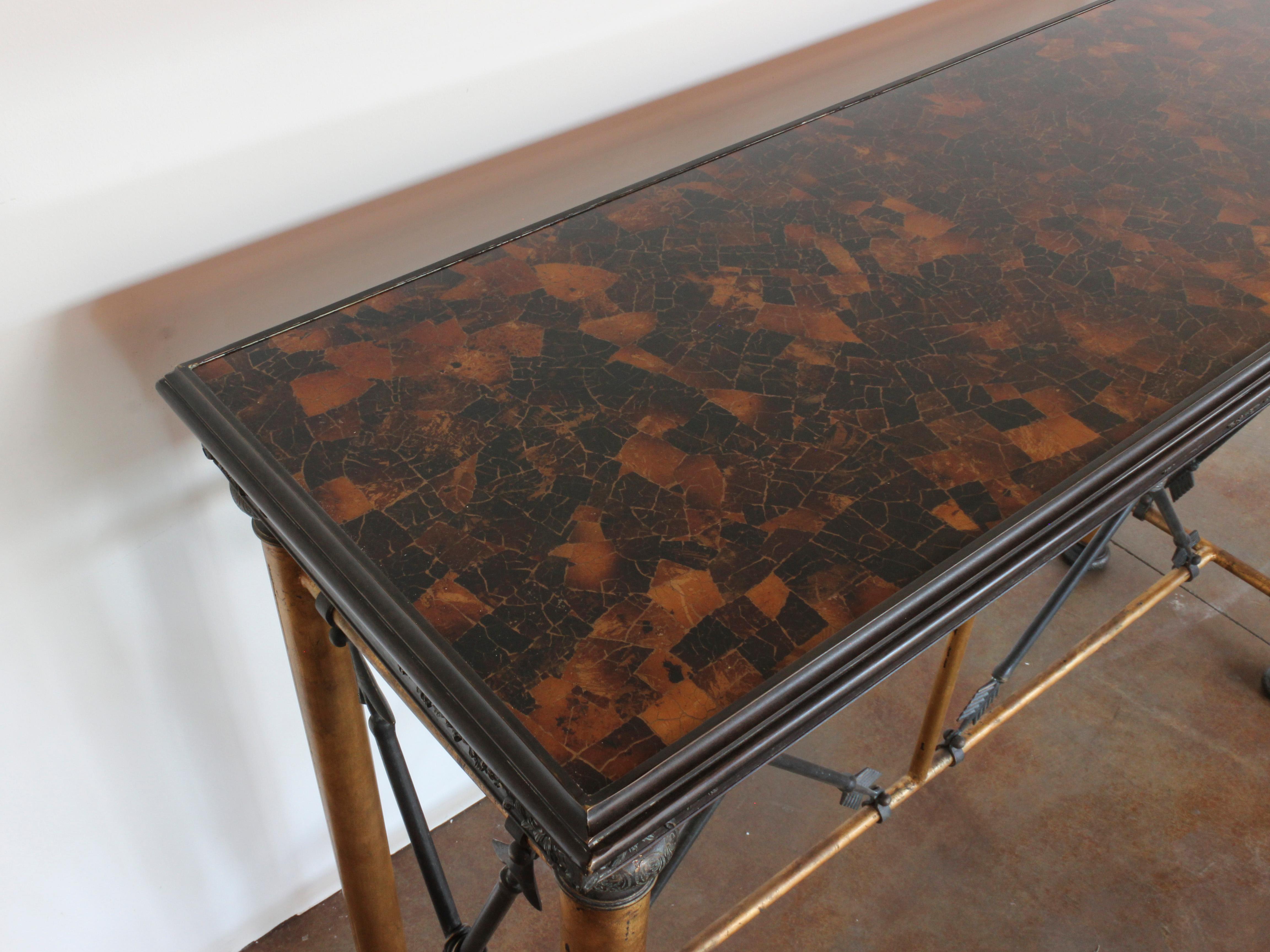 Early 20th Century Wrought Iron and Brass Console Table with Stone Top 10