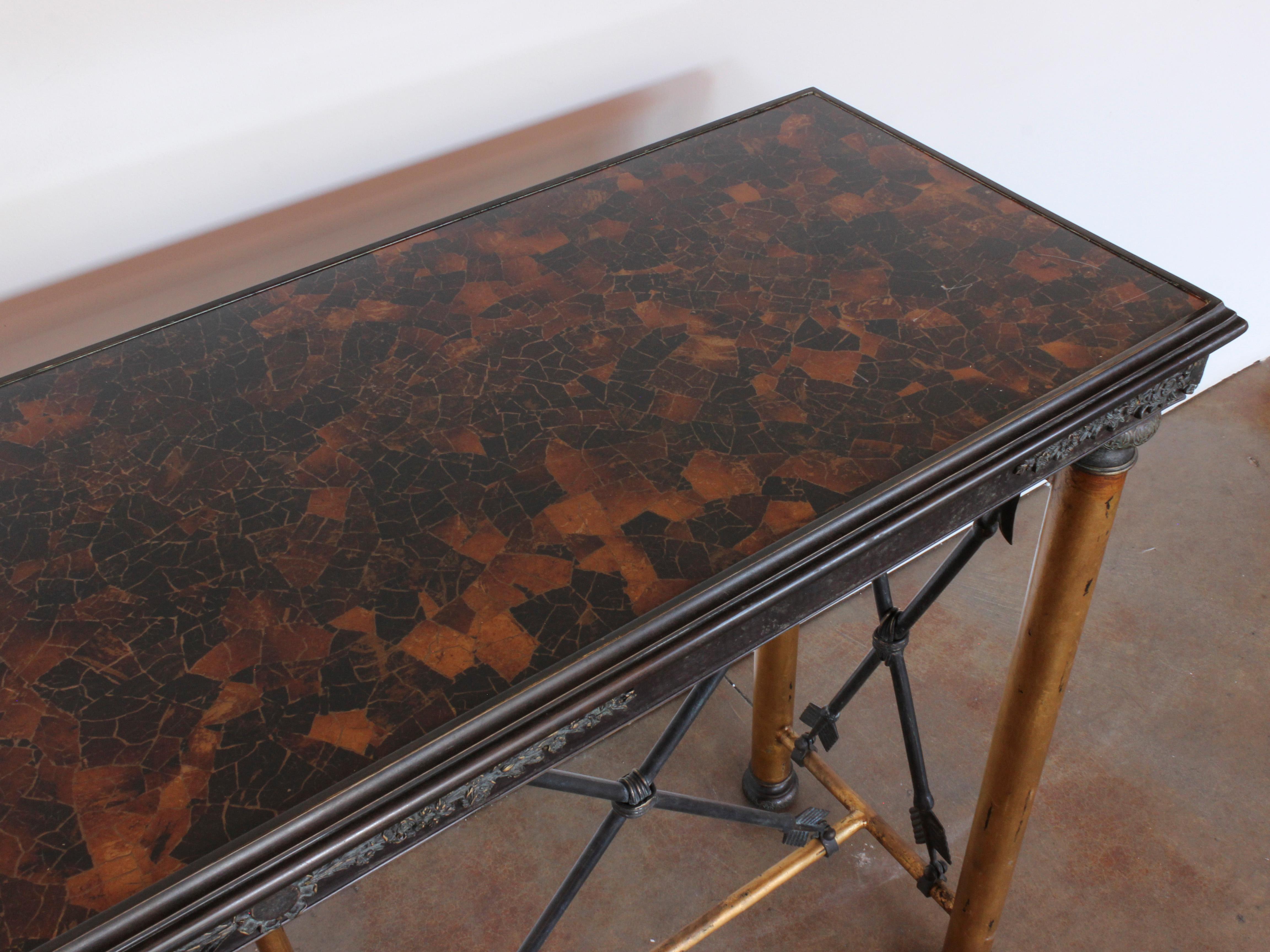 Early 20th Century Wrought Iron and Brass Console Table with Stone Top 11