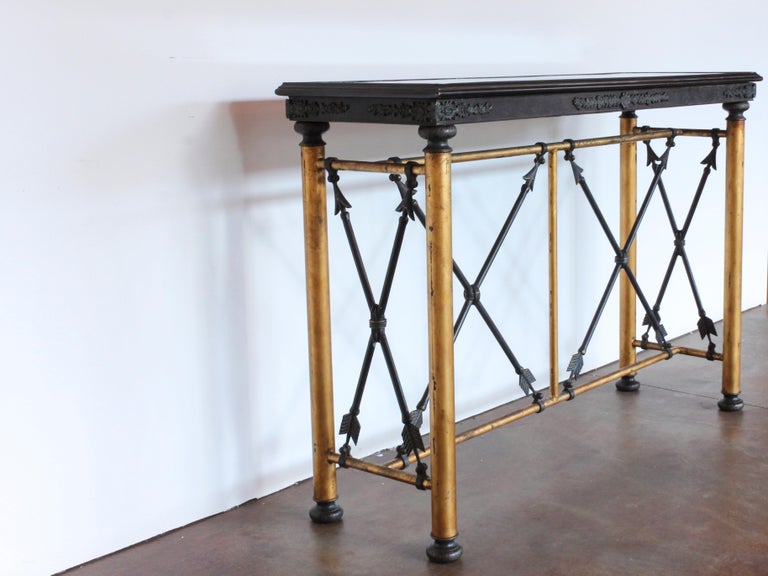 Early 20th Century Wrought Iron and Brass Console Table with Stone Top In Good Condition In Chicago, IL
