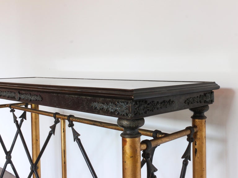 Early 20th Century Wrought Iron and Brass Console Table with Stone Top 2