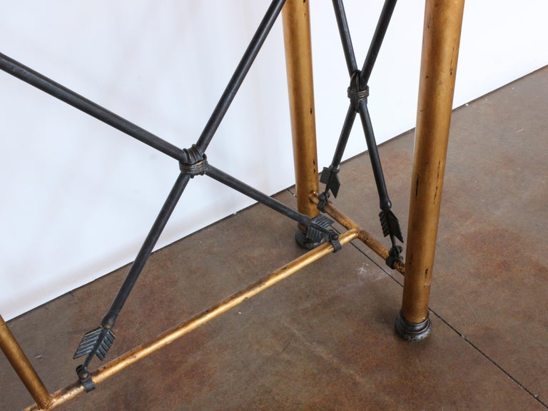 Early 20th Century Wrought Iron and Brass Console Table with Stone Top 3