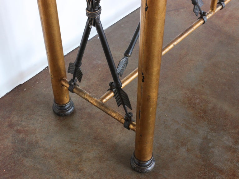 Early 20th Century Wrought Iron and Brass Console Table with Stone Top 4