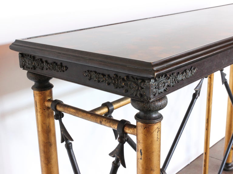 Early 20th Century Wrought Iron and Brass Console Table with Stone Top 5