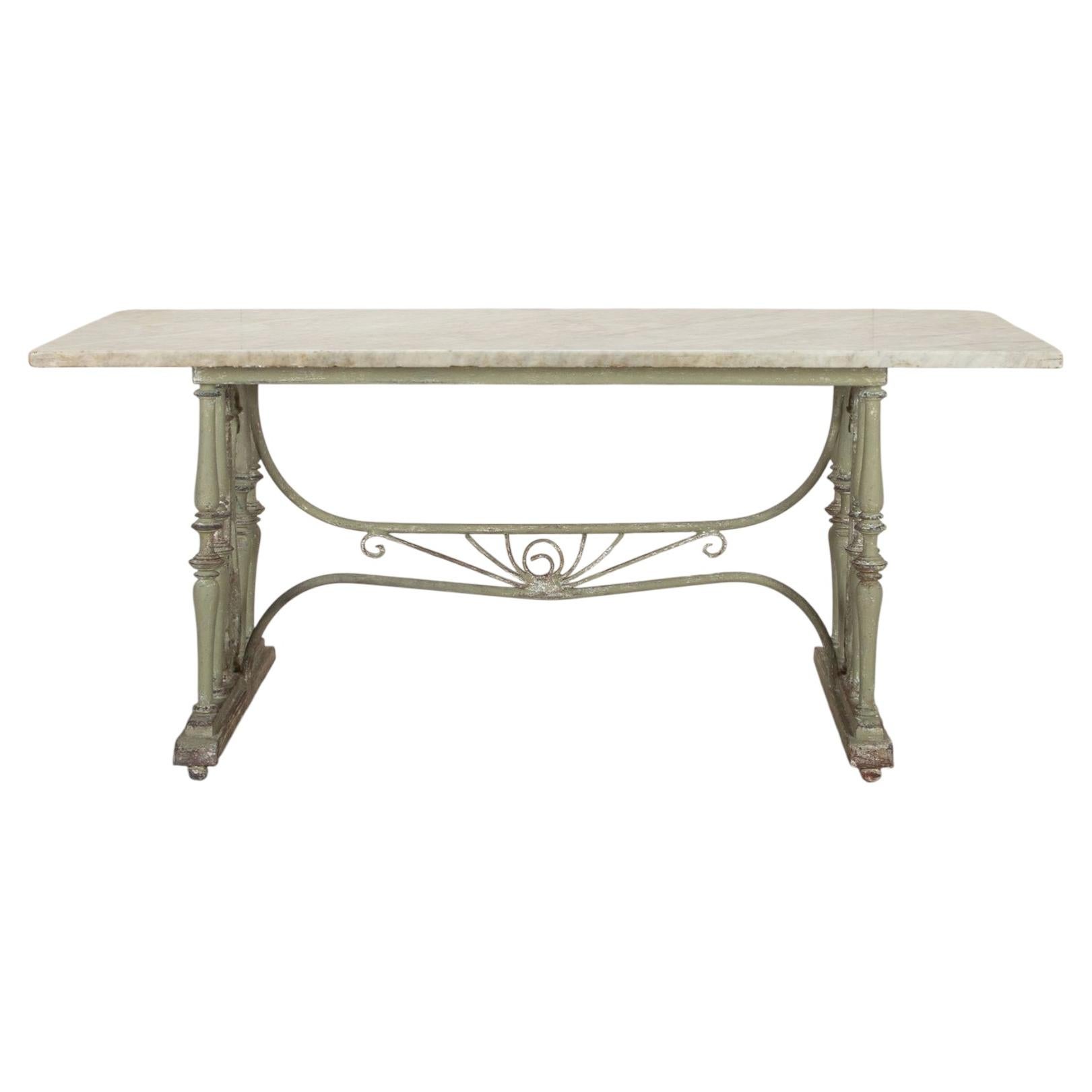 Early 20th Century Wrought Iron and Marble Orangery Table