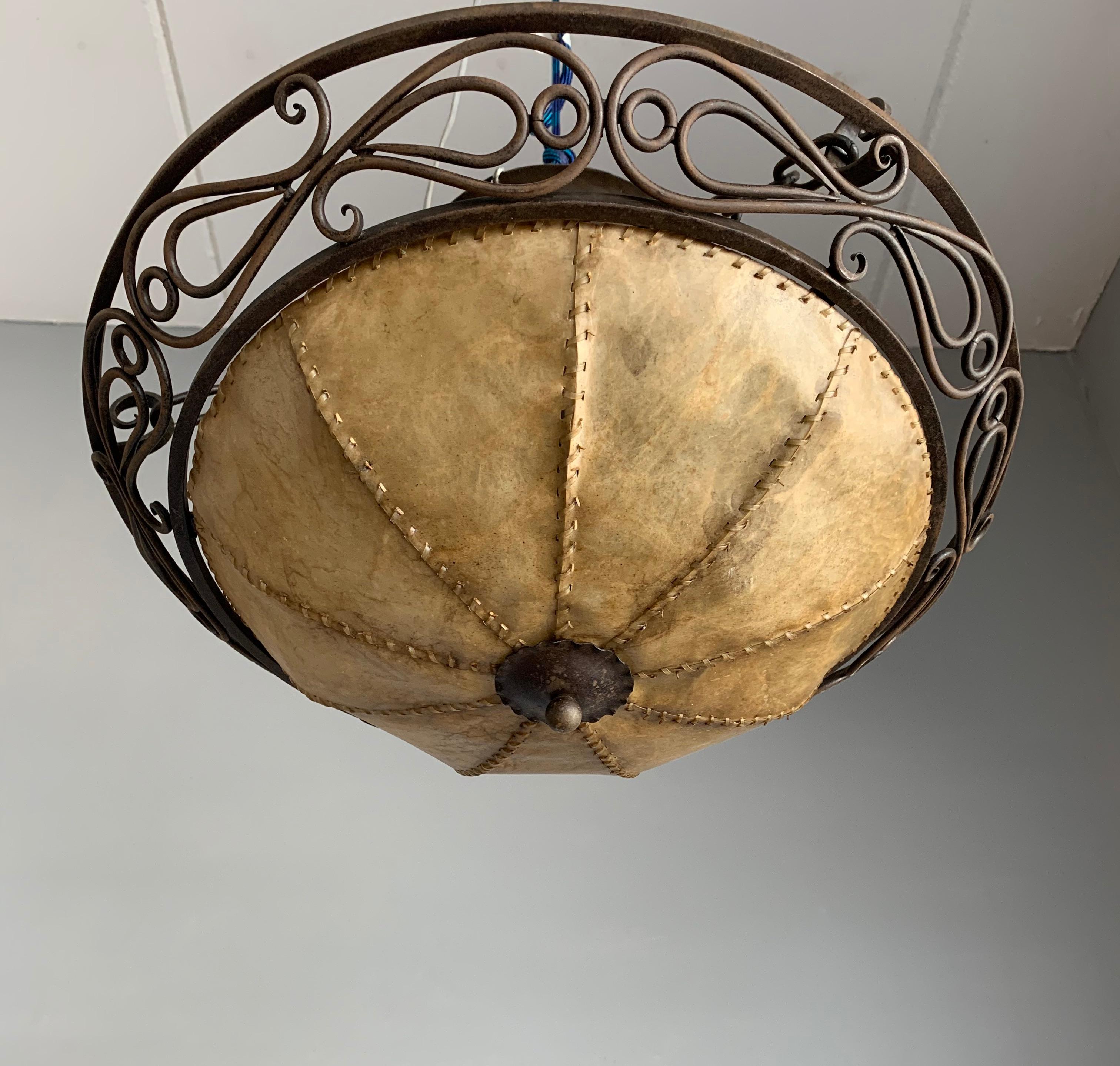 Arts and Crafts Arts & Crafts Early 1900 Wrought Iron Flush Mount, Pendant or Ceiling Lamp For Sale