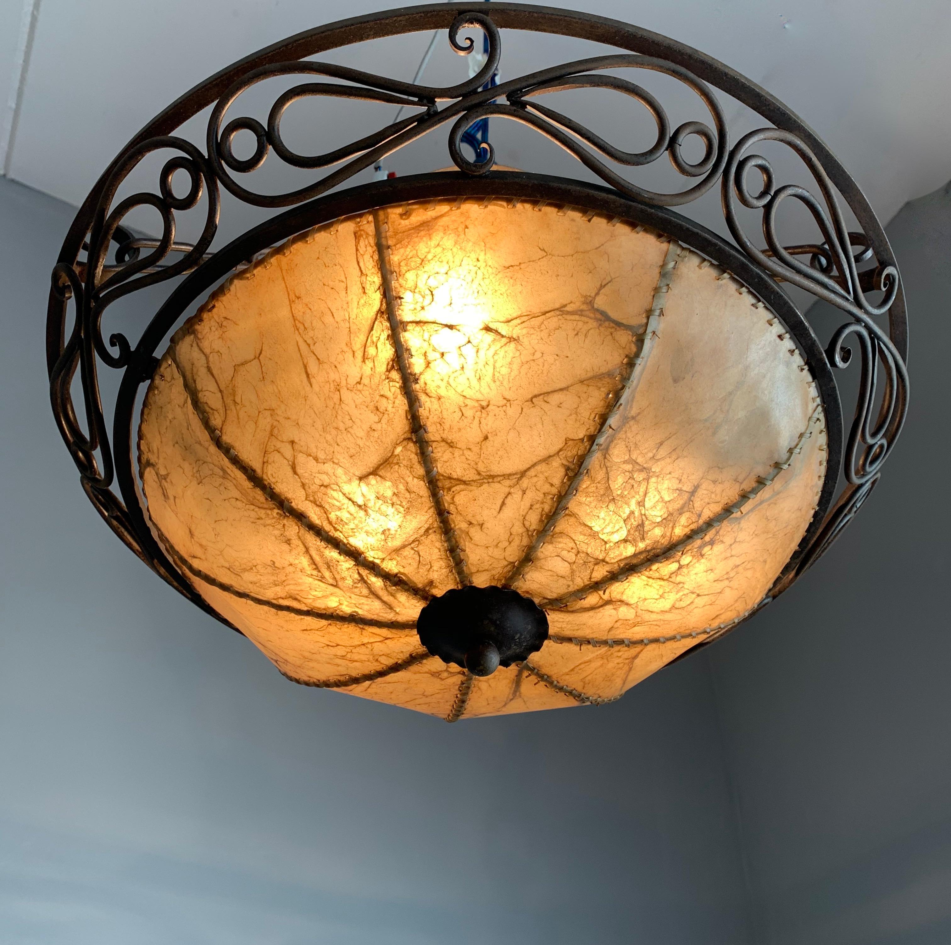 Arts & Crafts Early 1900 Wrought Iron Flush Mount, Pendant or Ceiling Lamp In Good Condition For Sale In Lisse, NL