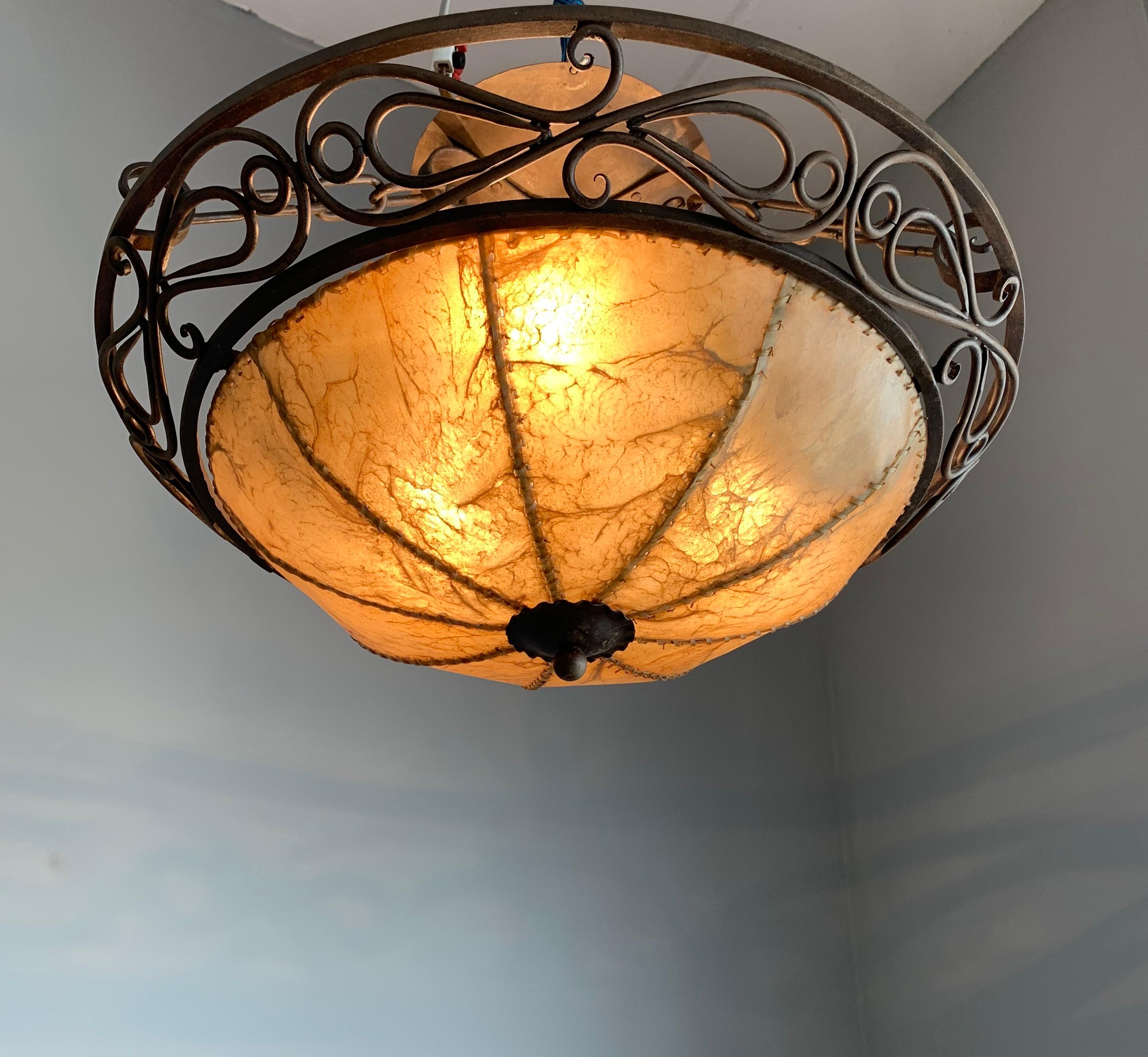 Arts & Crafts Early 1900 Wrought Iron Flush Mount, Pendant or Ceiling Lamp For Sale 6
