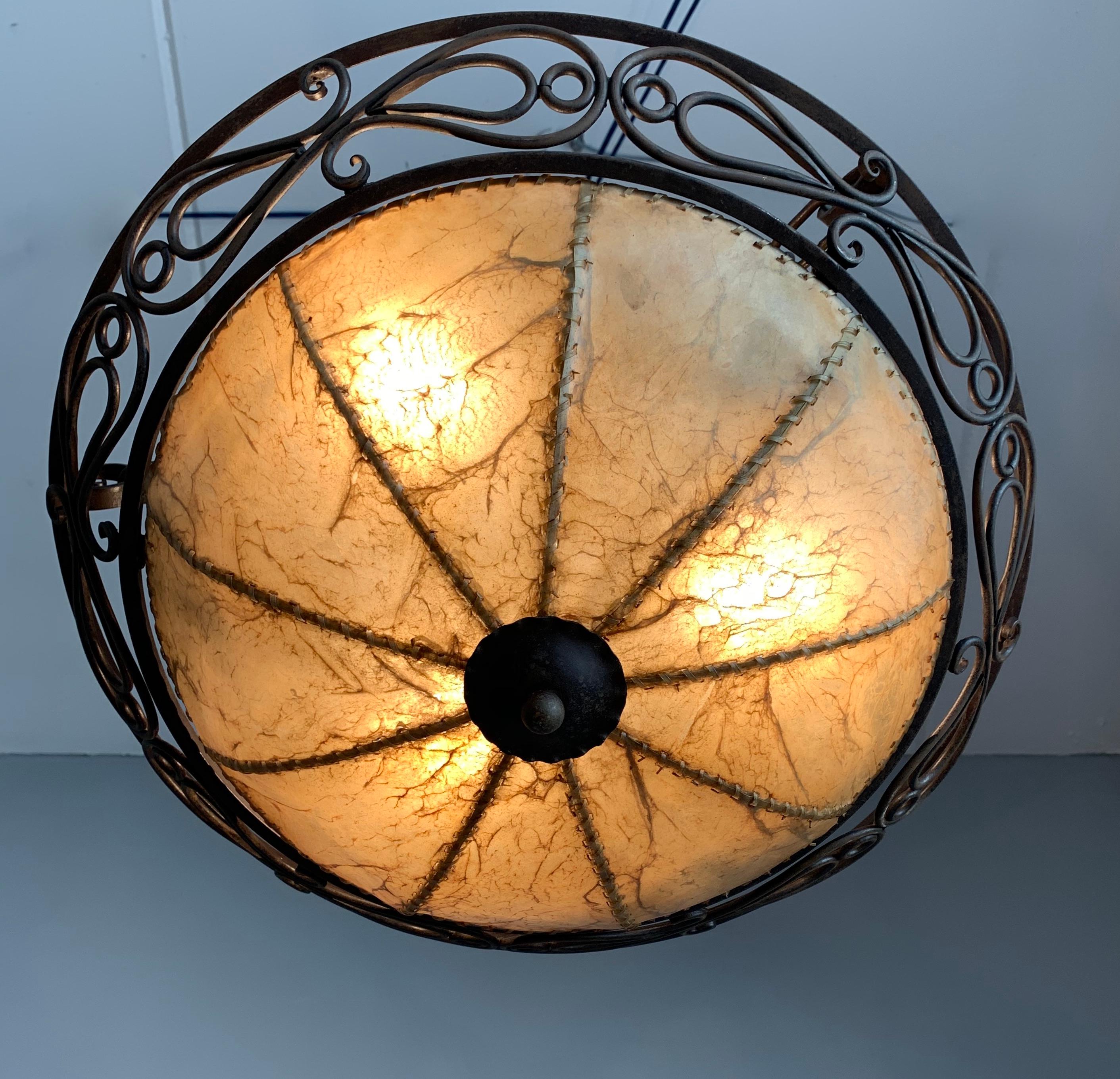 Arts & Crafts Early 1900 Wrought Iron Flush Mount, Pendant or Ceiling Lamp For Sale 12