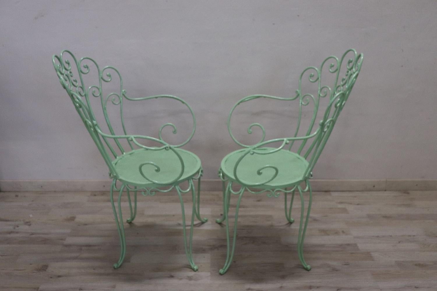 Early 20th Century Wrought Iron Garden Set 2 Chairs 1 Settee 1 Round Table 5