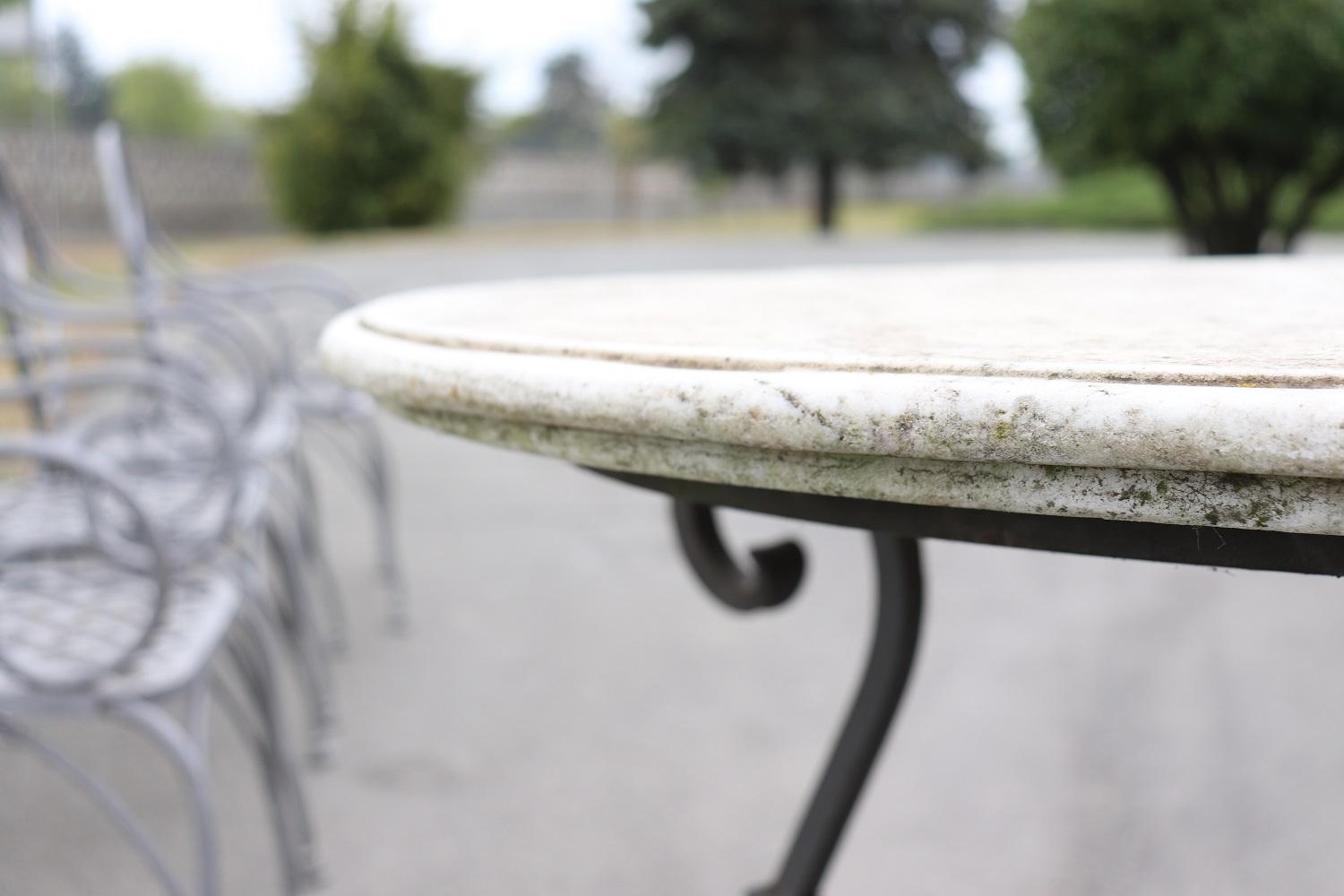 Early 20th Century Wrought Iron Garden Set 4 Armchairs and Table with Marble Top 12