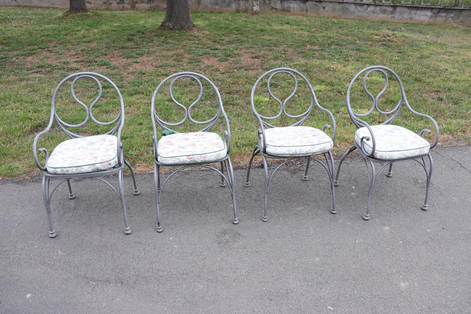 Early 20th Century Wrought Iron Garden Set 4 Armchairs and Table with Marble Top 14