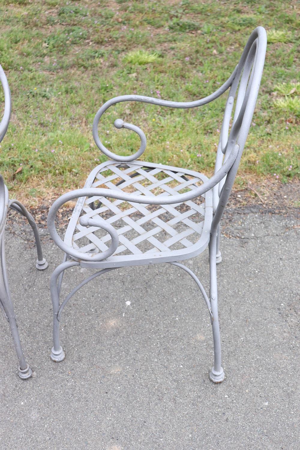 Early 20th Century Wrought Iron Garden Set 4 Armchairs and Table with Marble Top 2